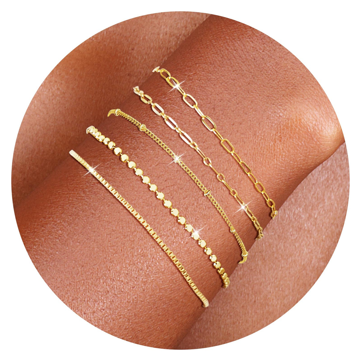 Gold Bracelets for Women - 14K Dainty Bracelets Set for Women, Gold Jewelry Sets for Women Trendy, Stackable Cuban Link Paperclip Chain Bracelet Pack Fashion Accessories Gifts for Women Mom