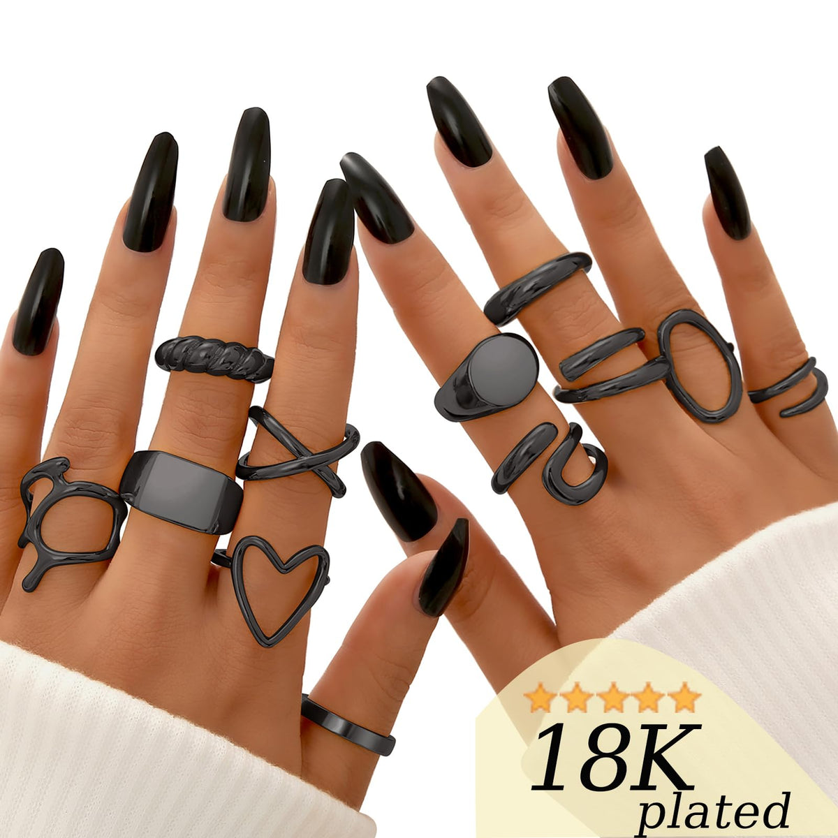 FAXHION 12PCS Gold Stackable Rings Set for Women, 18K Gold Plated Open Stacking Knuckle Ring, Adjustable Chunky Signet Rings for Gift