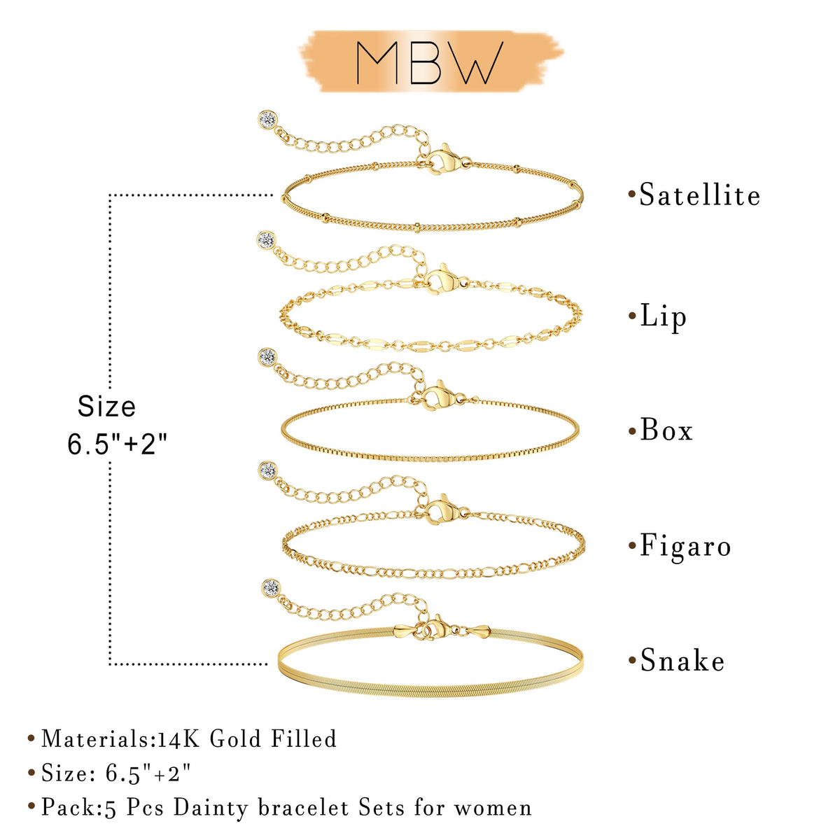 MBW Gold Bracelets for Women Trendy, Dainty 14K Gold Plated Bracelet Stack Beaded Chain Bracelet Set Thin Small Cute Paperclip Bracelets Fashion Waterproof Jewelry Gift Gold Accessories for Women