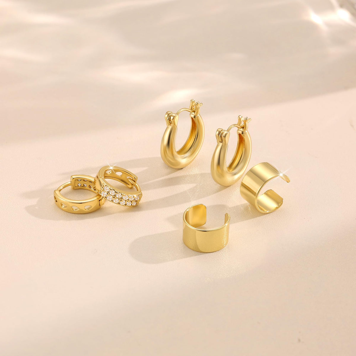 3 Pairs Gold Hoop Earrings Set: Dainty Stud Earrings Trendy Small 14K Gold Plated Hypoallergenic Dangle Cartilage Huggie Hoop Earrings for Women Gold Jewelry for Women Gifts