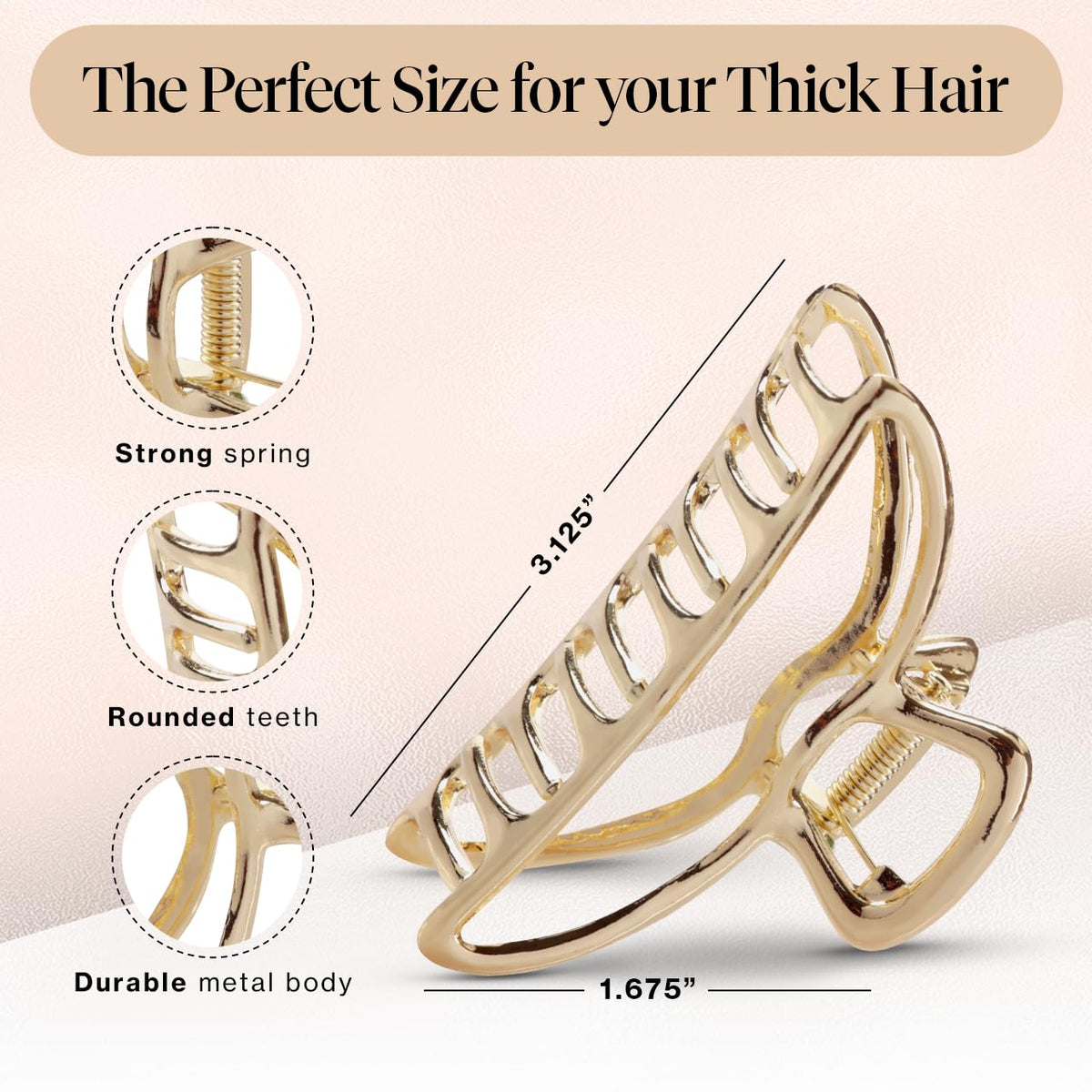 Kitsch Gold Metal Claw Clips, Large Hair Clips for All Hair Types, Hair Claw Clip, Cute Claw Clips for Girls And Women, Hair Claw, Strong Hair Clips, Claw Clip, 1 Piece