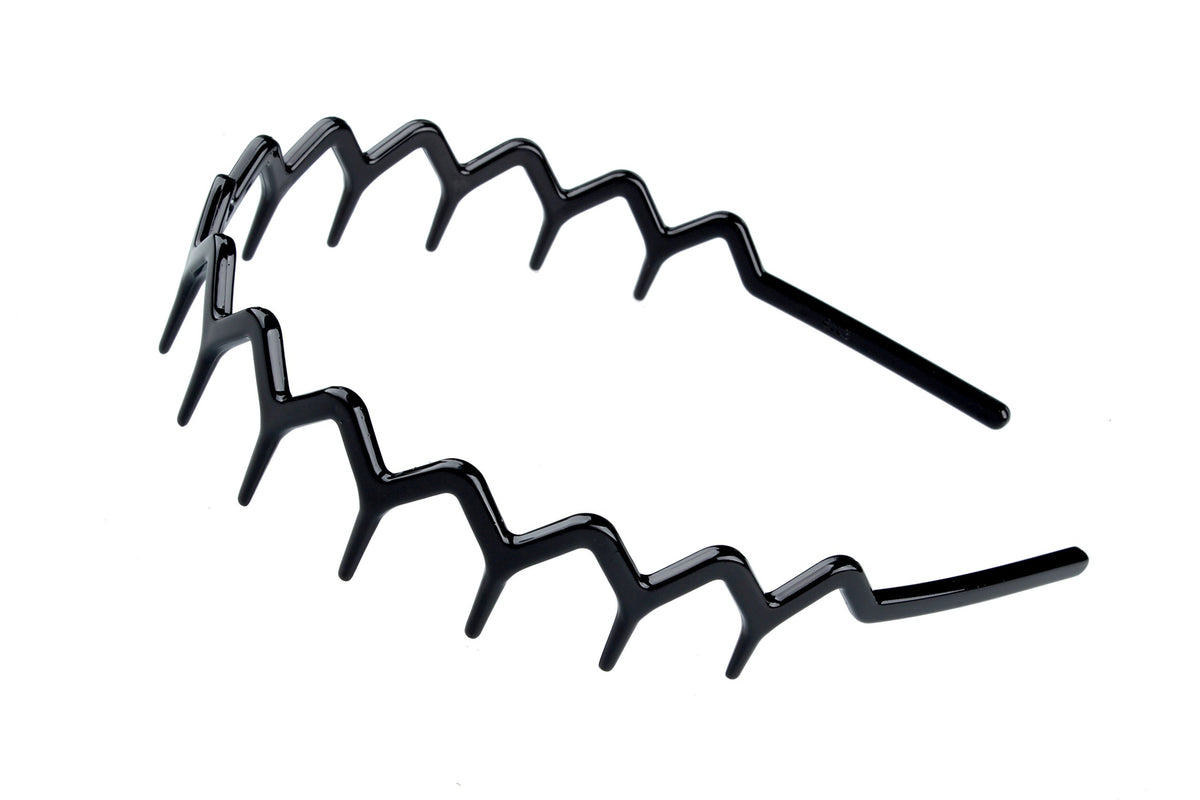 Set of 2 Zig Zag Black Plastic Sharks Tooth Hair Comb Headband Hair Hoop Accessory for Women's Lady Girls (1 Black Color+1 Brown)