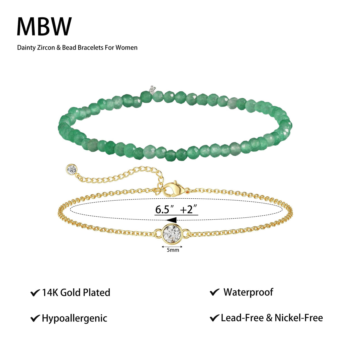 MBW Gold Bracelets for Women Trendy, Dainty 14K Gold Plated Bracelet Stack Beaded Chain Bracelet Set Thin Small Cute Paperclip Bracelets Fashion Waterproof Jewelry Gift Gold Accessories for Women