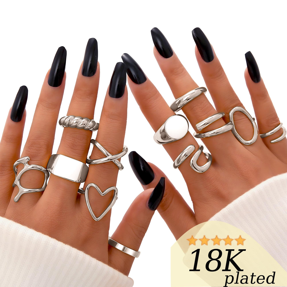 FAXHION 12PCS Gold Stackable Rings Set for Women, 18K Gold Plated Open Stacking Knuckle Ring, Adjustable Chunky Signet Rings for Gift
