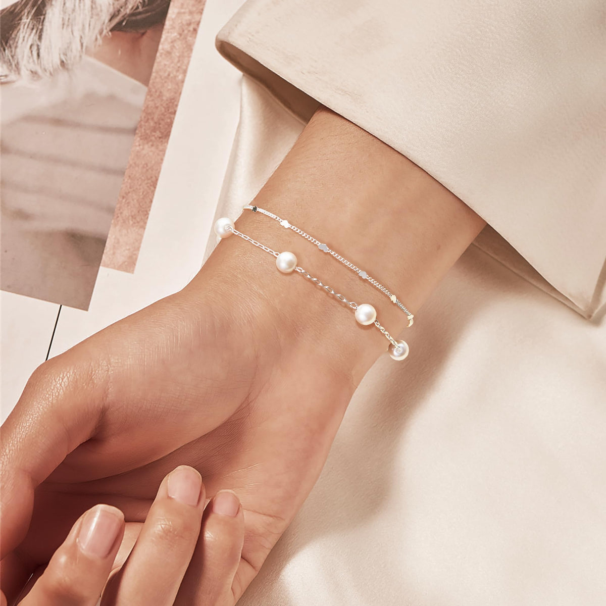 Gold Bracelets for Women,Dainty Bracelets Set for Women Trendy, Gold Bracelets Stack With Beaded, Cuban, Paperclip, Heart, Snake, Rope, Pearl, Cross, Hand Chain, Silver Jewelry Gifts for Women Christmas