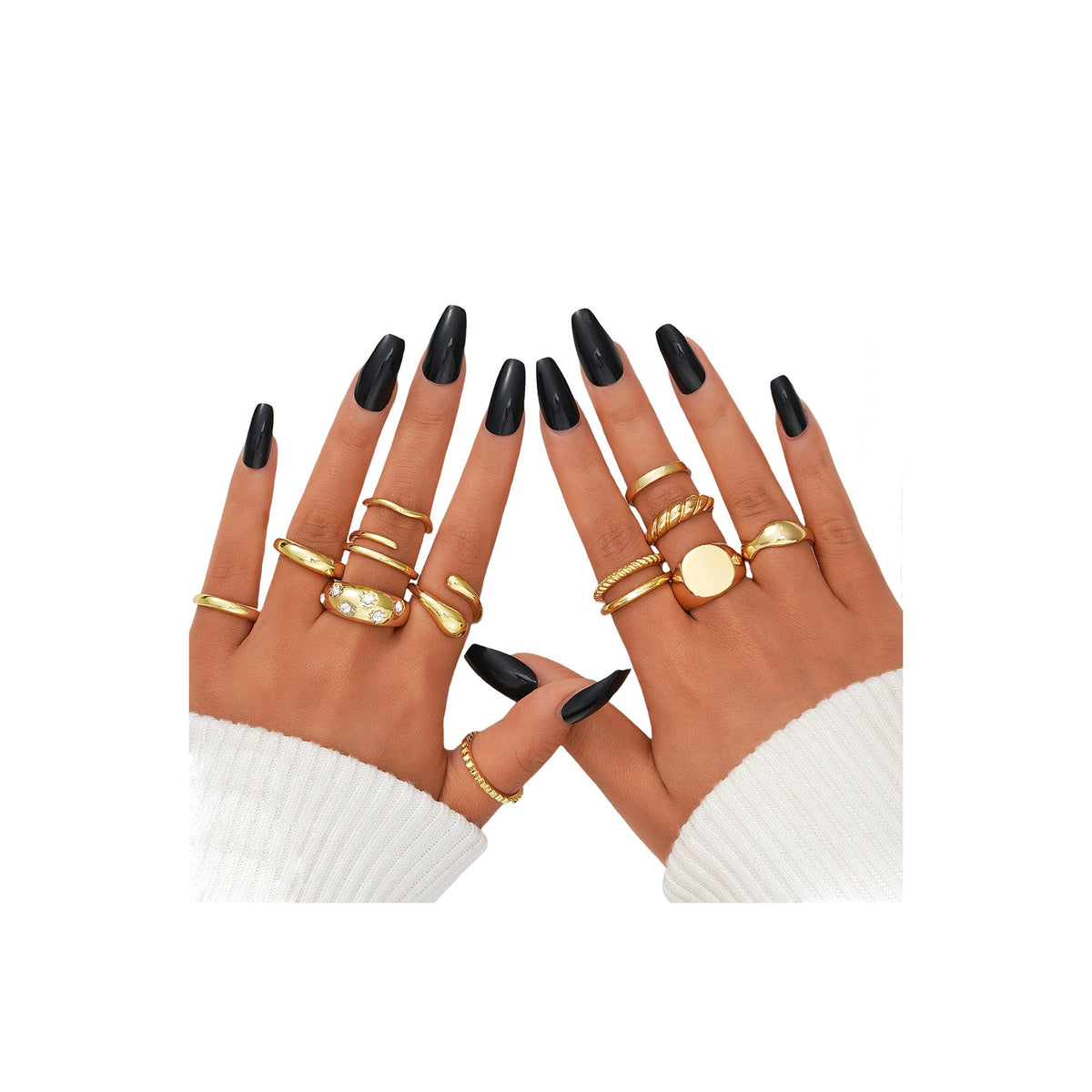 FAXHION 12PCS Gold Stackable Rings Set for Women, 18K Gold Plated Open Stacking Knuckle Ring, Adjustable Chunky Signet Rings for Gift