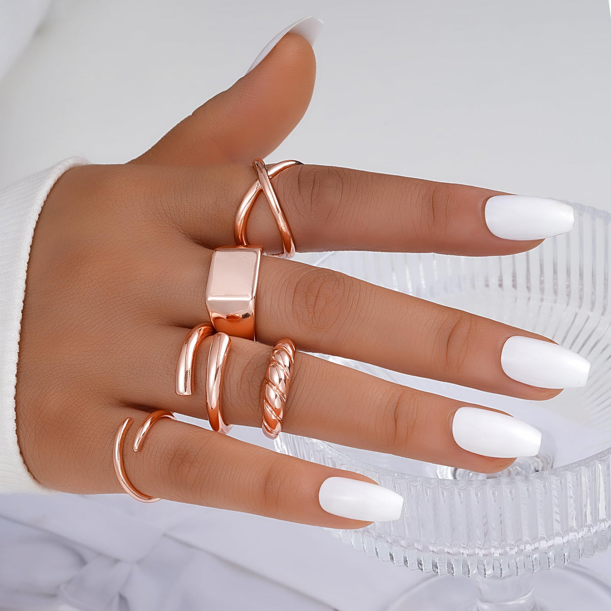 FAXHION 12PCS Gold Stackable Rings Set for Women, 18K Gold Plated Open Stacking Knuckle Ring, Adjustable Chunky Signet Rings for Gift