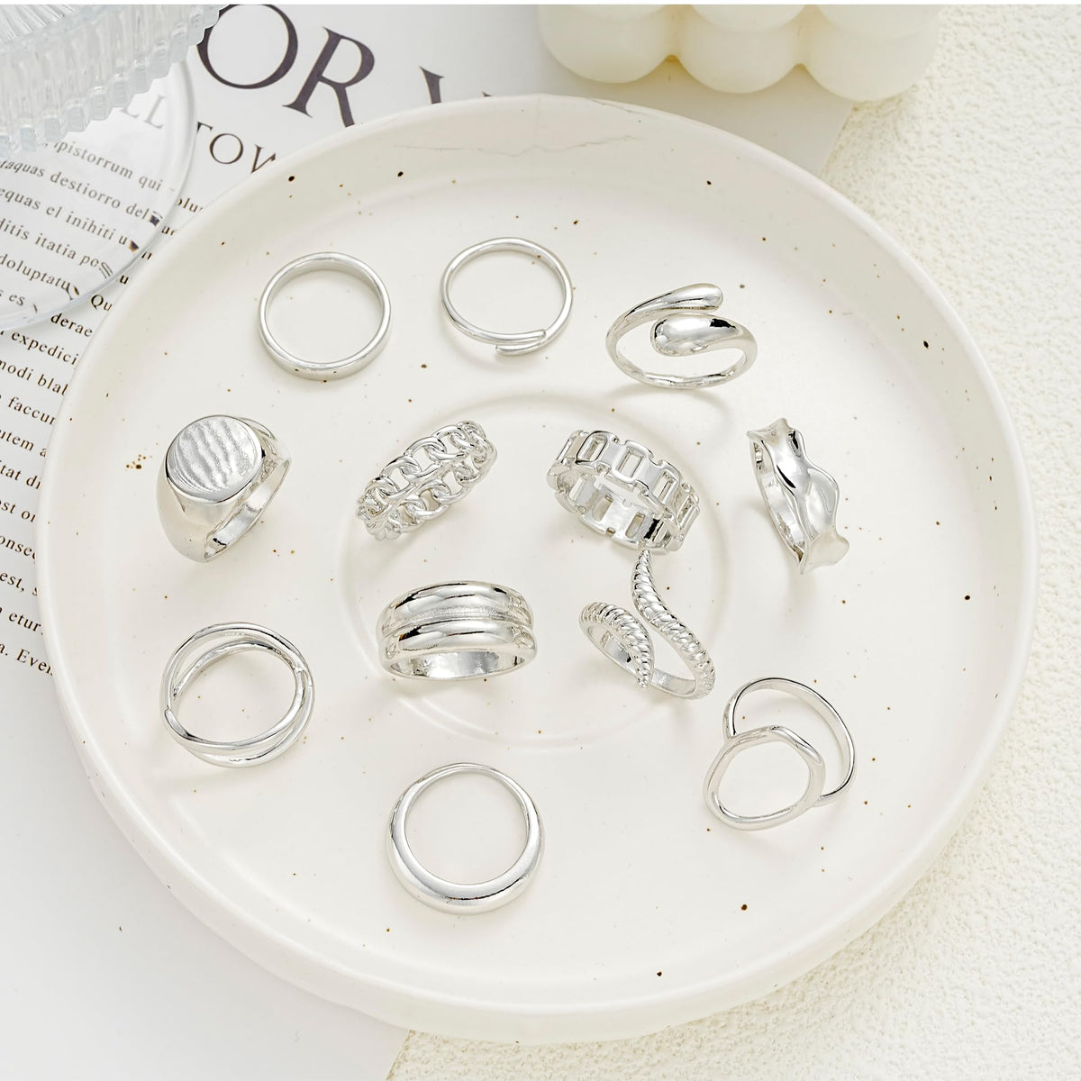 FAXHION 12PCS Gold Stackable Rings Set for Women, 18K Gold Plated Open Stacking Knuckle Ring, Adjustable Chunky Signet Rings for Gift