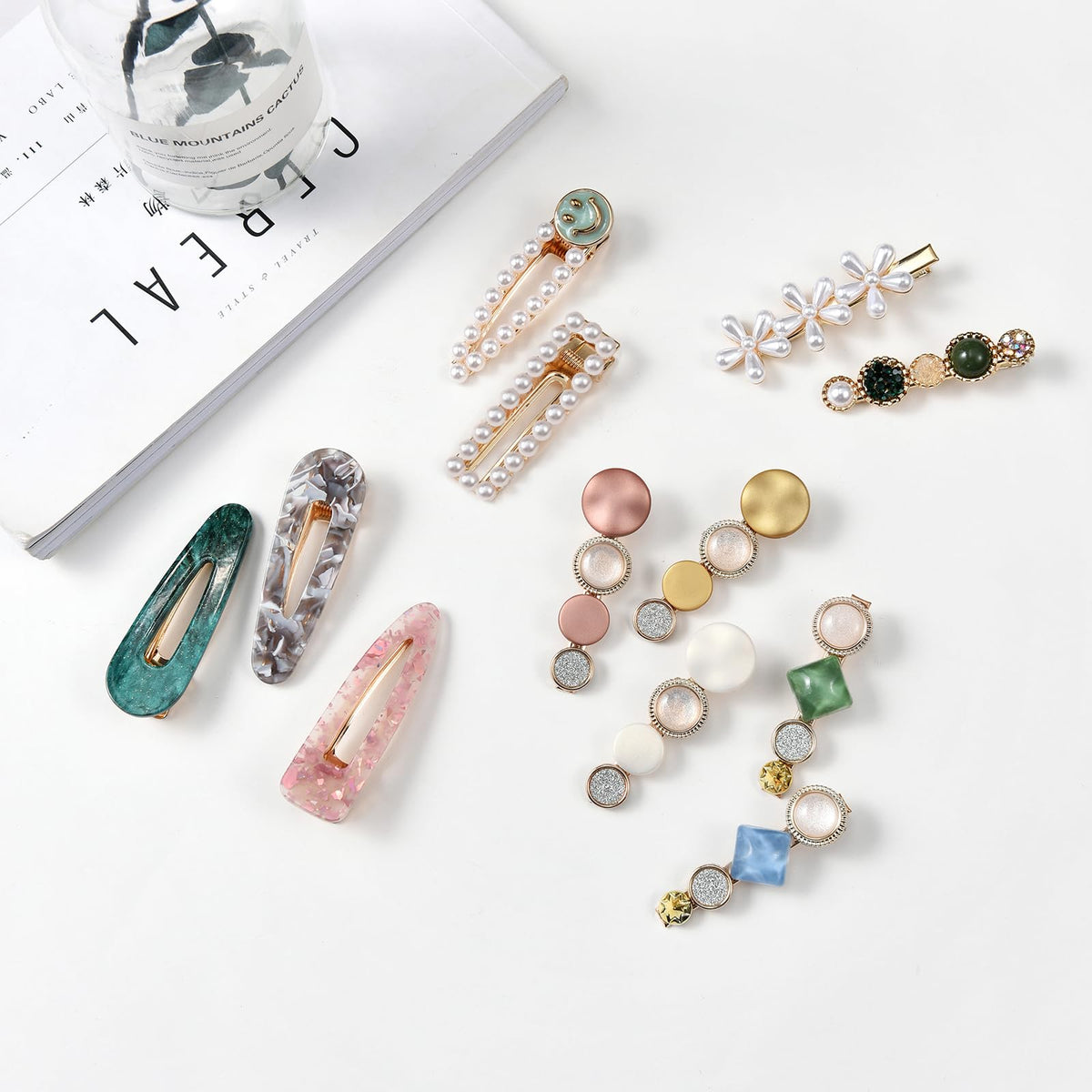 Mehayi 20 PCS Macaron Pearl Acrylic Resin Fashion Hair Clips Set, Cute Hair Barrettes Bobby Pins, Boho Fancy Hairpin Accessories Headwear Styling Tools, Gifts for Women Girls Decorative Wedding