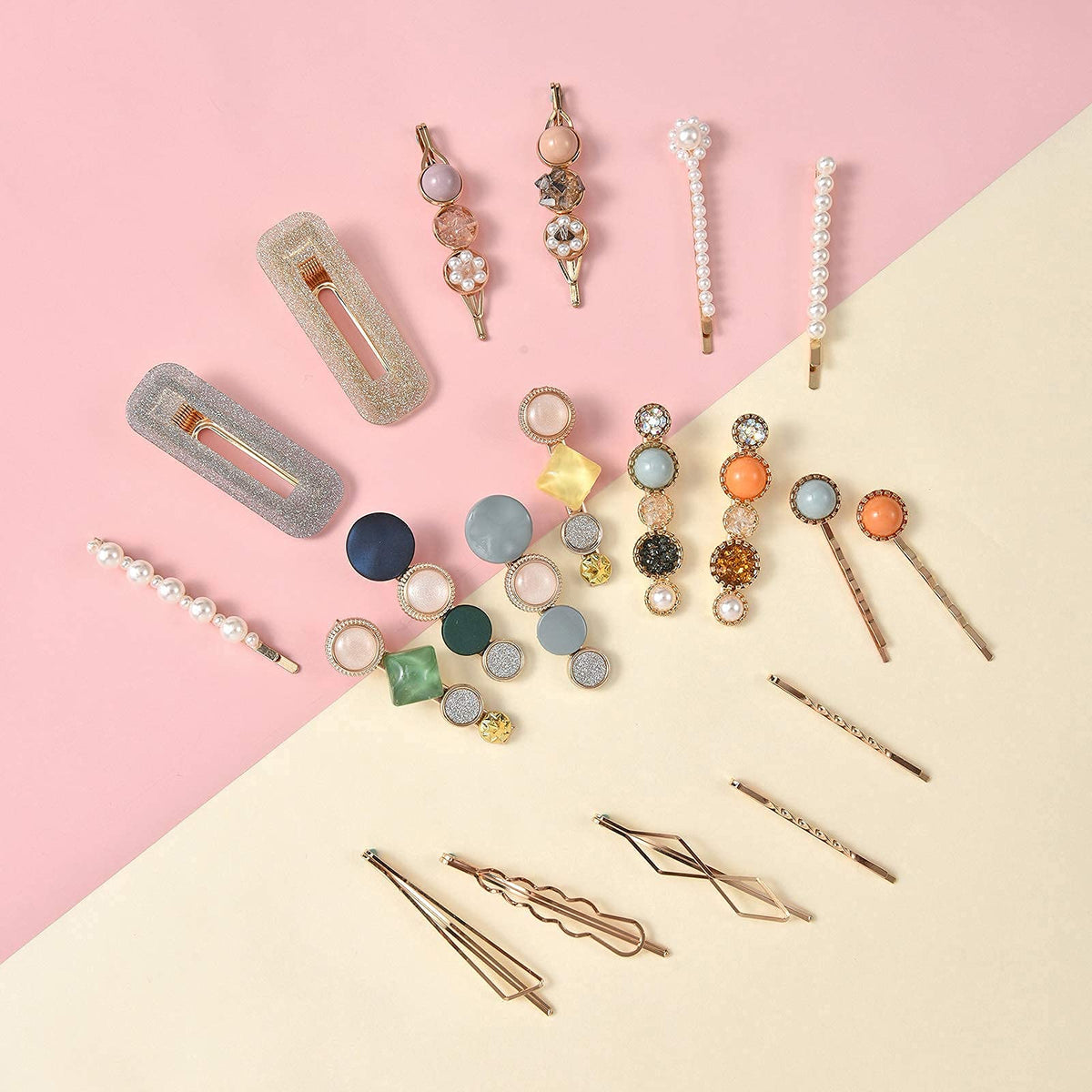 Mehayi 20 PCS Macaron Pearl Acrylic Resin Fashion Hair Clips Set, Cute Hair Barrettes Bobby Pins, Boho Fancy Hairpin Accessories Headwear Styling Tools, Gifts for Women Girls Decorative Wedding