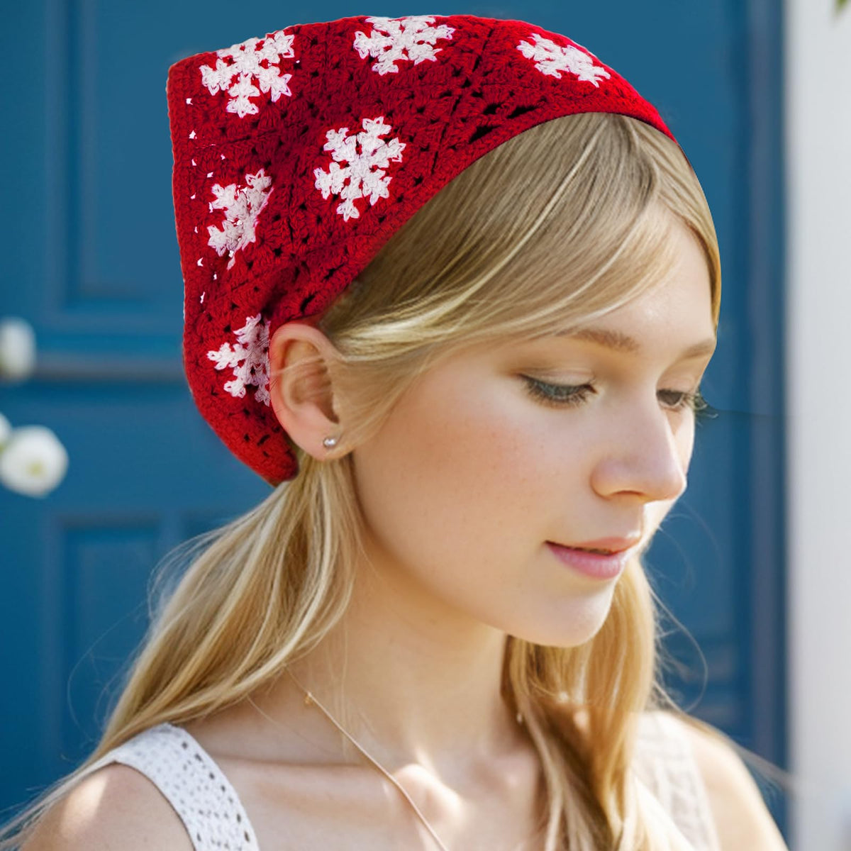 hoyuwak Pink Crochet Head Scarf Bandanas Headbands Hair Scarf for Women Girls Knitted Strawberry Head Coverings Hair Accessories for Hair Styling Decor