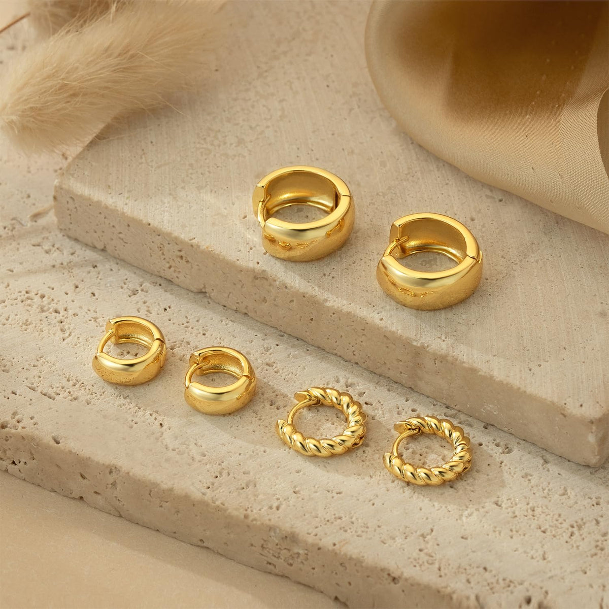 3 Pairs Gold Hoop Earrings Set: Dainty Stud Earrings Trendy Small 14K Gold Plated Hypoallergenic Dangle Cartilage Huggie Hoop Earrings for Women Gold Jewelry for Women Gifts