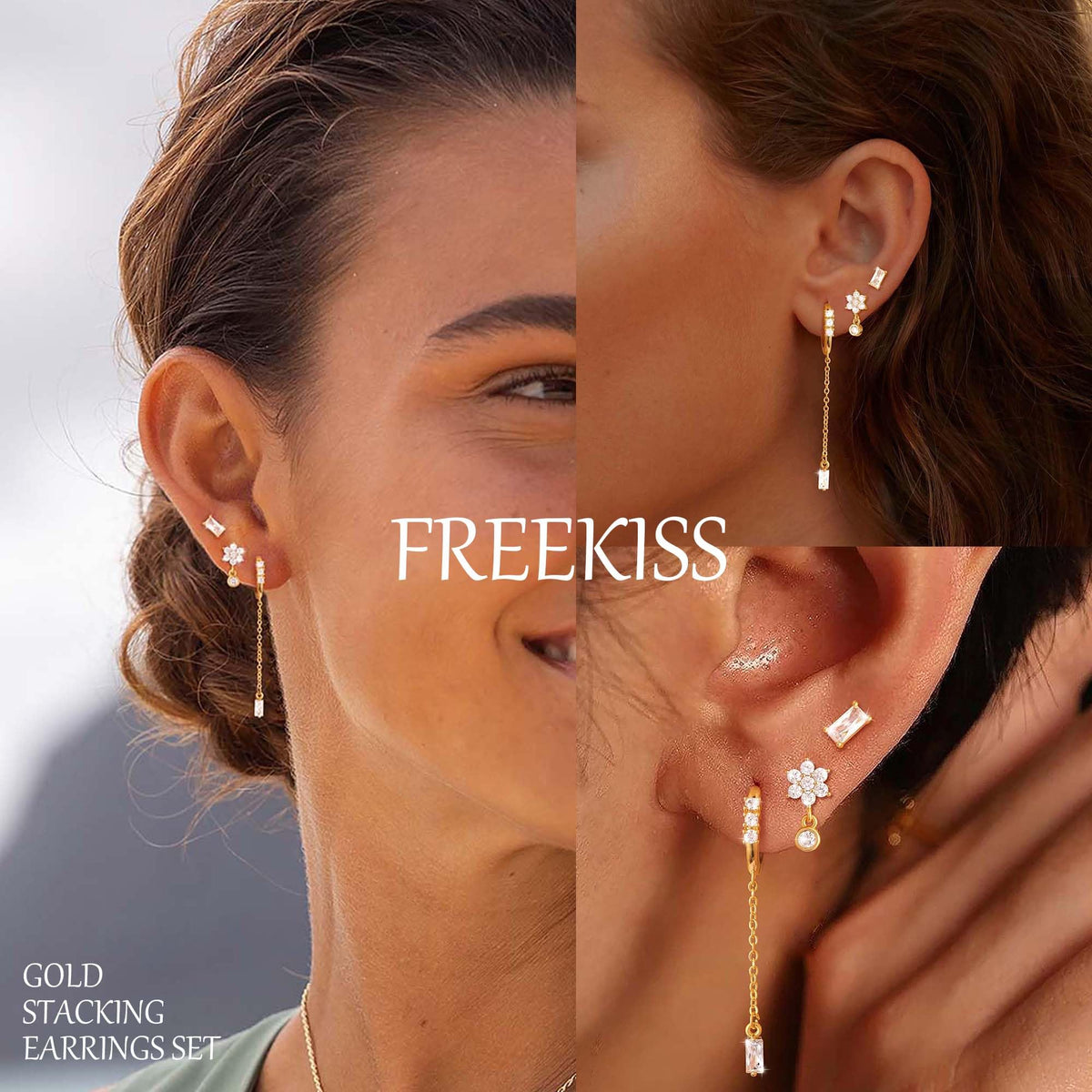 3 Pairs Gold Hoop Earrings Set: Dainty Stud Earrings Trendy Small 14K Gold Plated Hypoallergenic Dangle Cartilage Huggie Hoop Earrings for Women Gold Jewelry for Women Gifts