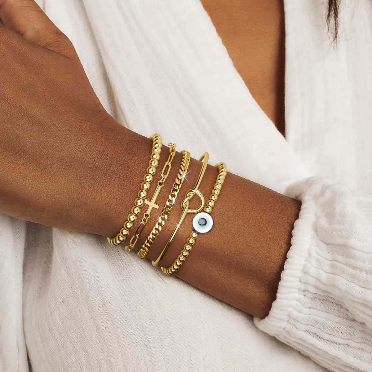 Gold Bracelets for Women,Dainty Bracelets Set for Women Trendy, Gold Bracelets Stack With Beaded, Cuban, Paperclip, Heart, Snake, Rope, Pearl, Cross, Hand Chain, Silver Jewelry Gifts for Women Christmas