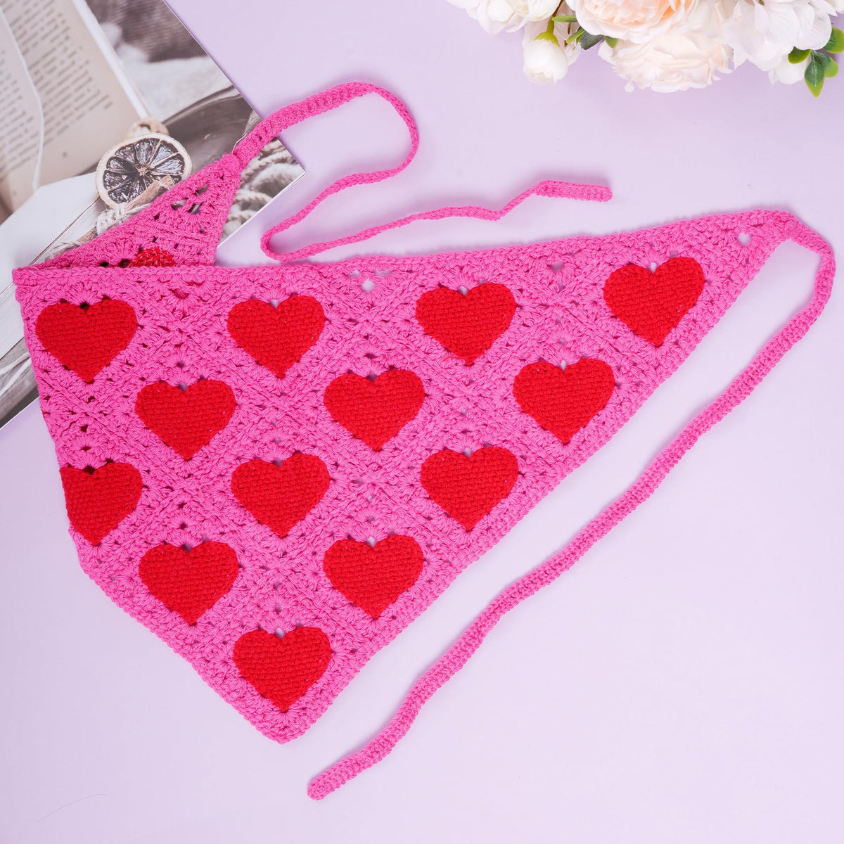 hoyuwak Pink Crochet Head Scarf Bandanas Headbands Hair Scarf for Women Girls Knitted Strawberry Head Coverings Hair Accessories for Hair Styling Decor