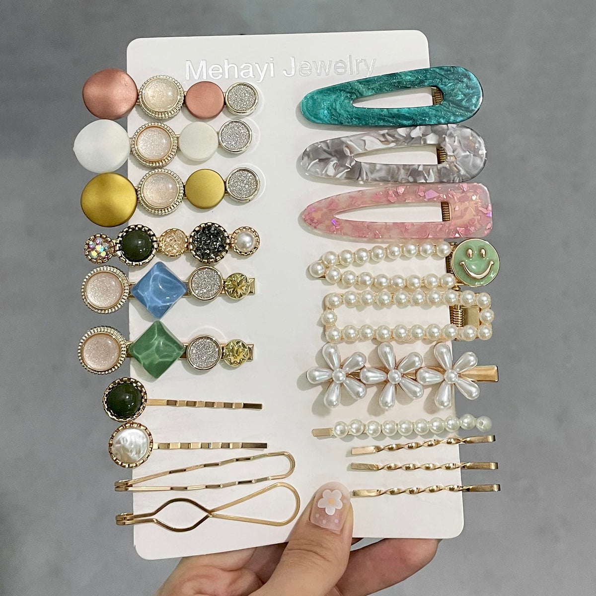 Mehayi 20 PCS Macaron Pearl Acrylic Resin Fashion Hair Clips Set, Cute Hair Barrettes Bobby Pins, Boho Fancy Hairpin Accessories Headwear Styling Tools, Gifts for Women Girls Decorative Wedding