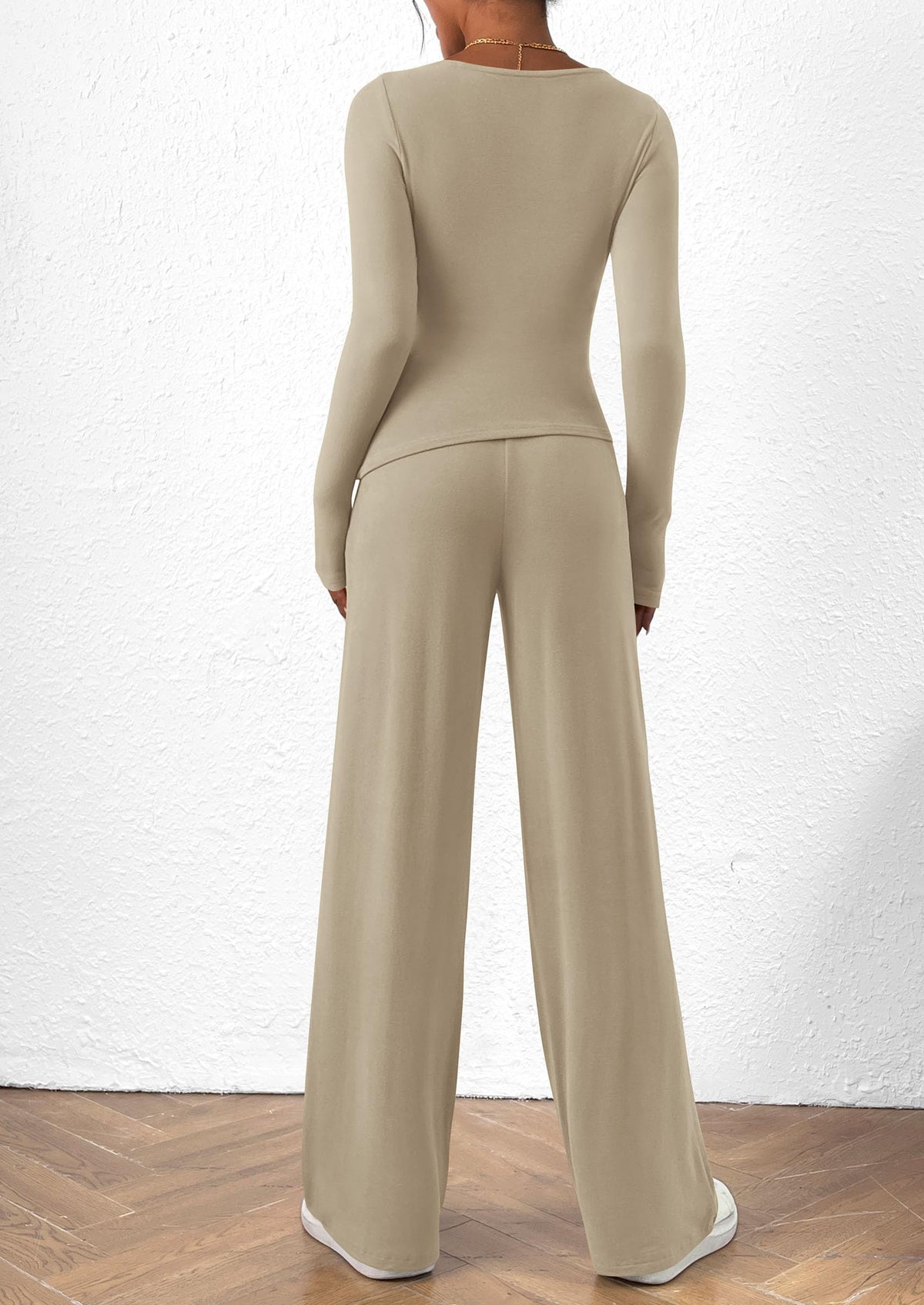 PRETTYGARDEN Women's 2 Piece Lounge Sets Asymmetrical Long Sleeve T Shirt Wide Leg Pants Casual Outfits Tracksuit