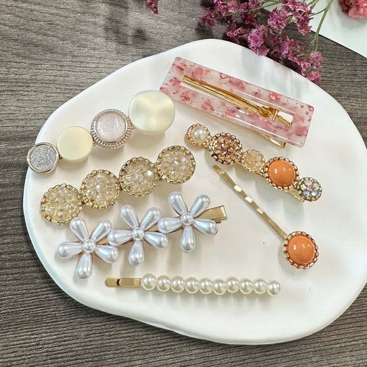 Mehayi 20 PCS Macaron Pearl Acrylic Resin Fashion Hair Clips Set, Cute Hair Barrettes Bobby Pins, Boho Fancy Hairpin Accessories Headwear Styling Tools, Gifts for Women Girls Decorative Wedding