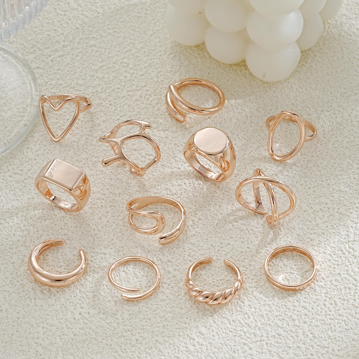 FAXHION 12PCS Gold Stackable Rings Set for Women, 18K Gold Plated Open Stacking Knuckle Ring, Adjustable Chunky Signet Rings for Gift
