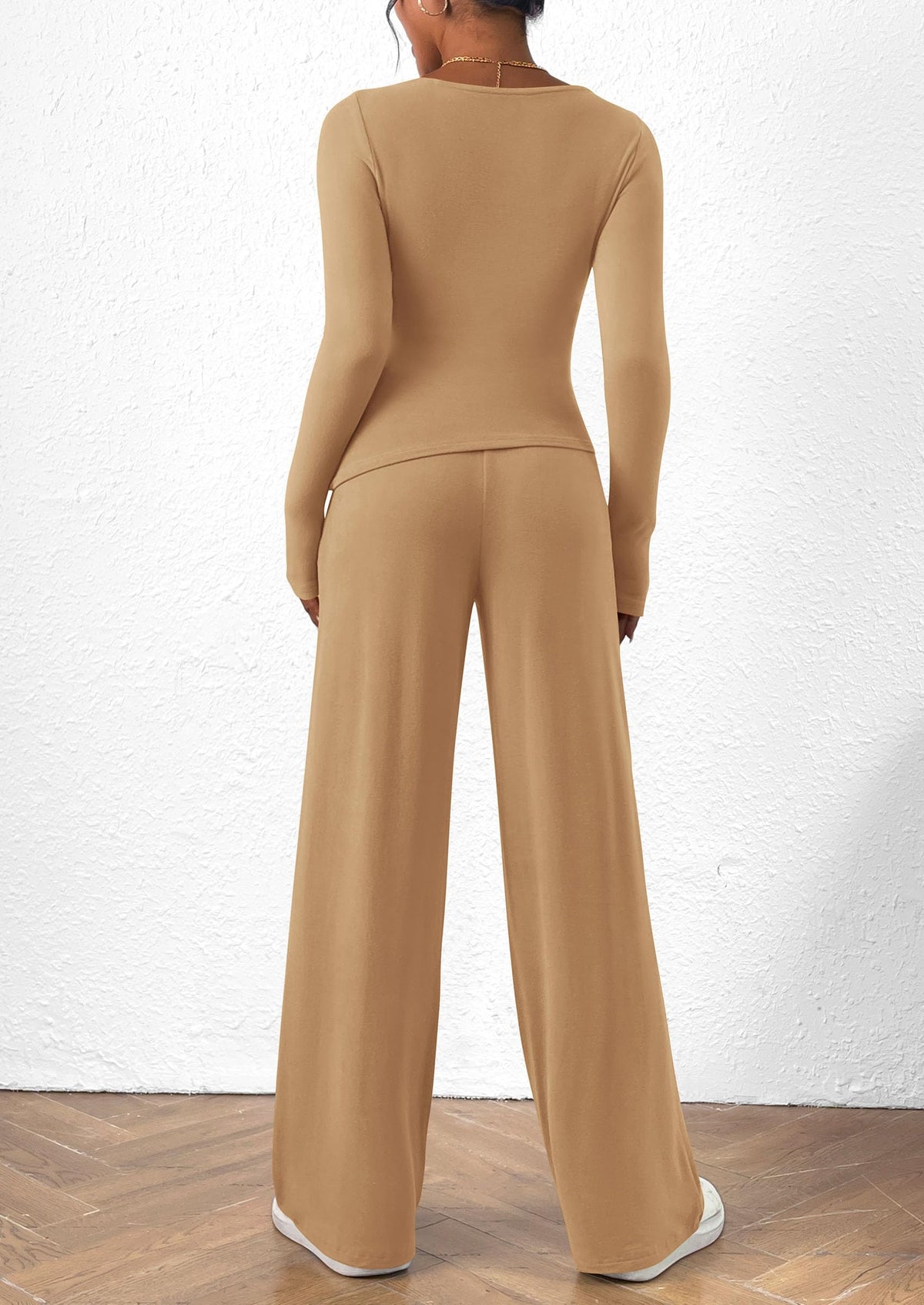 PRETTYGARDEN Women's 2 Piece Lounge Sets Asymmetrical Long Sleeve T Shirt Wide Leg Pants Casual Outfits Tracksuit