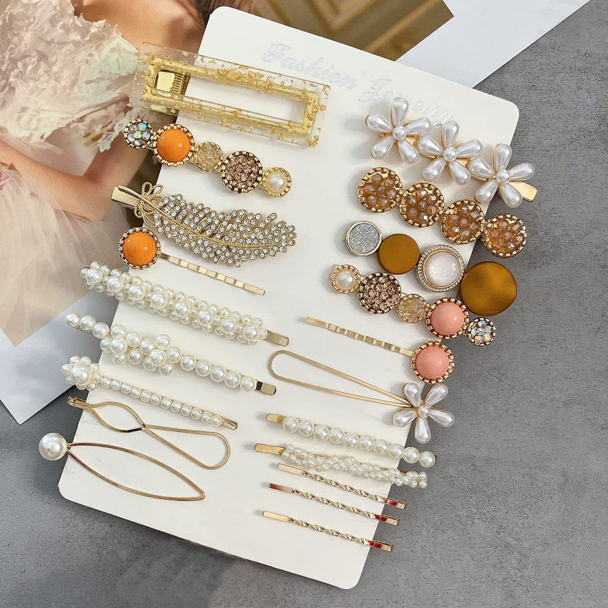 Mehayi 20 PCS Macaron Pearl Acrylic Resin Fashion Hair Clips Set, Cute Hair Barrettes Bobby Pins, Boho Fancy Hairpin Accessories Headwear Styling Tools, Gifts for Women Girls Decorative Wedding
