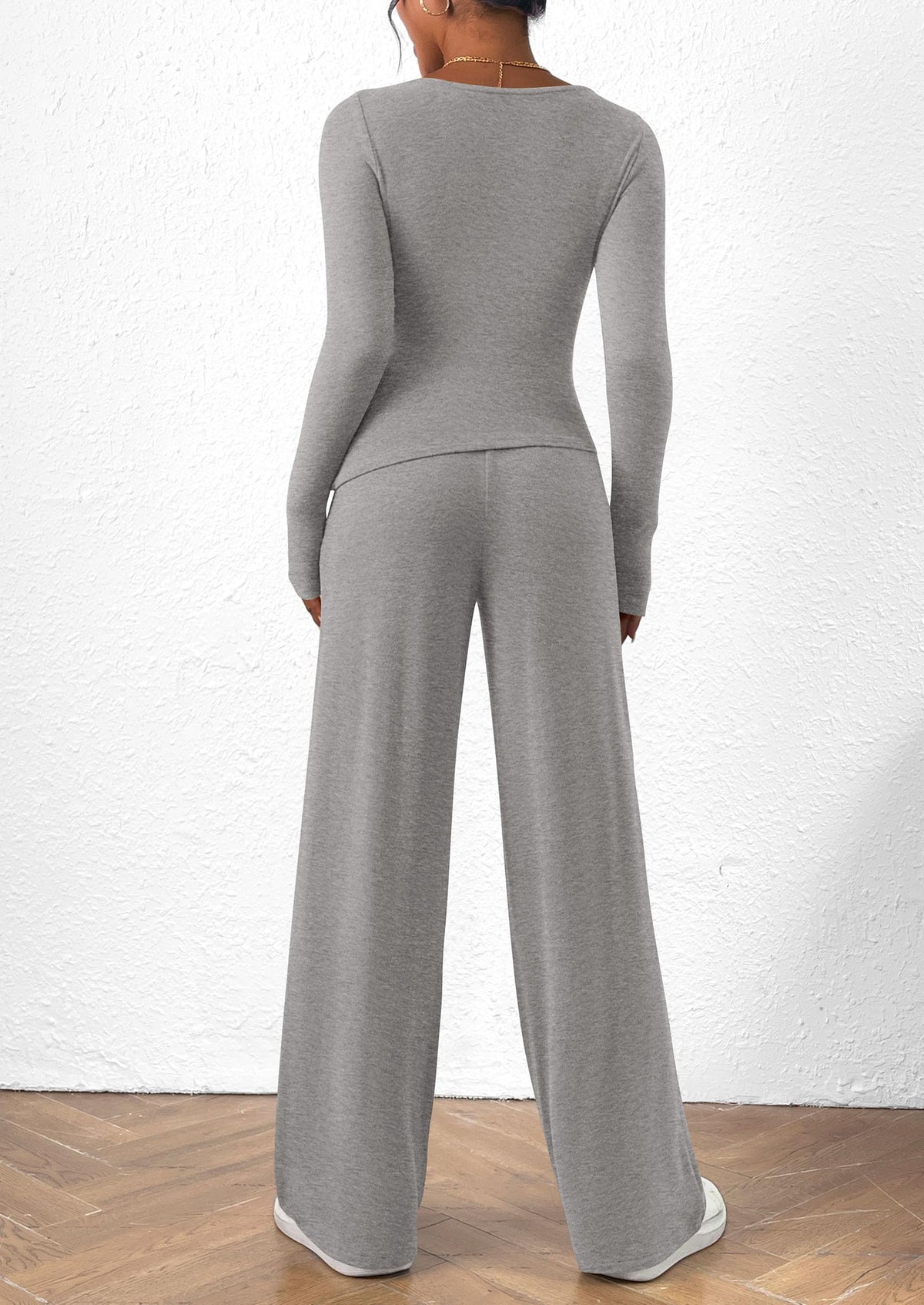 PRETTYGARDEN Women's 2 Piece Lounge Sets Asymmetrical Long Sleeve T Shirt Wide Leg Pants Casual Outfits Tracksuit