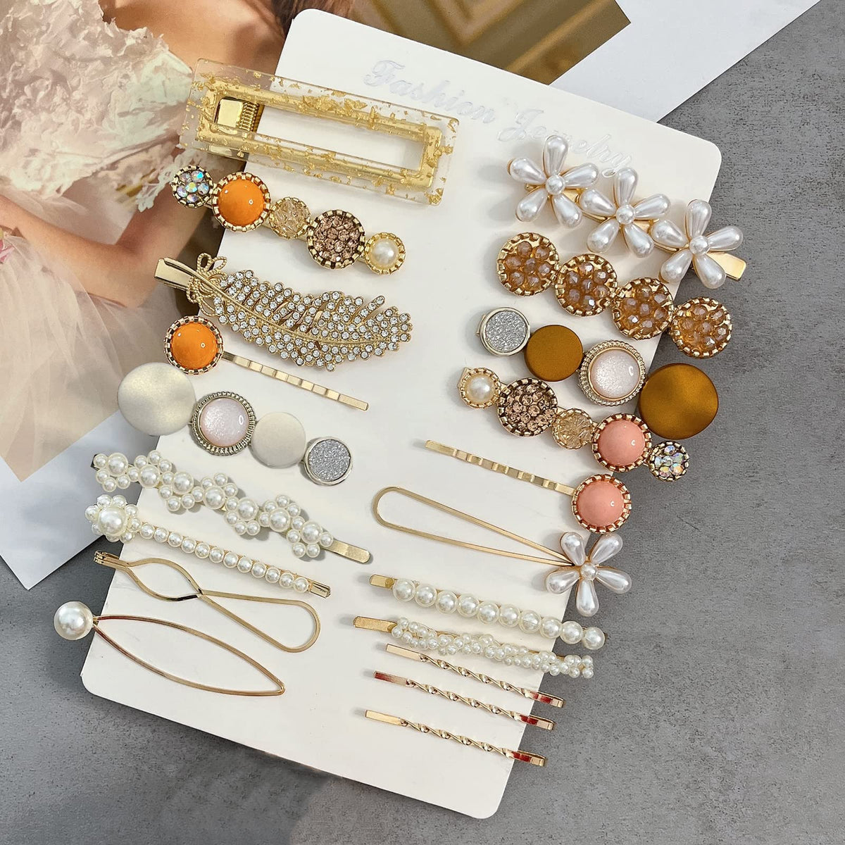 Mehayi 20 PCS Macaron Pearl Acrylic Resin Fashion Hair Clips Set, Cute Hair Barrettes Bobby Pins, Boho Fancy Hairpin Accessories Headwear Styling Tools, Gifts for Women Girls Decorative Wedding