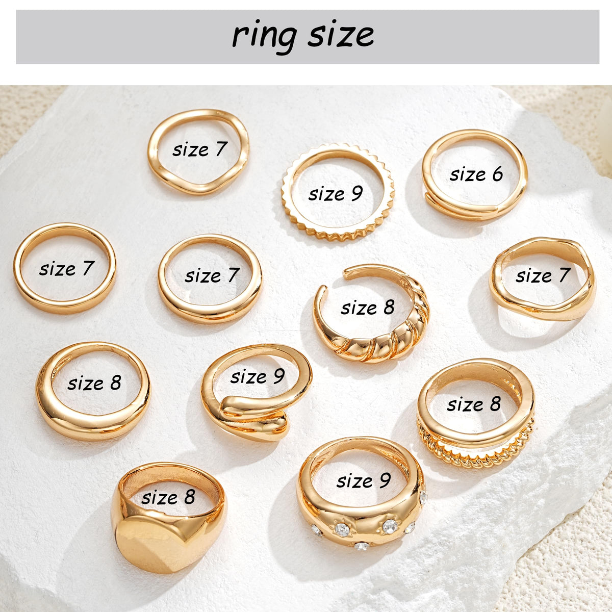 FAXHION 12PCS Gold Stackable Rings Set for Women, 18K Gold Plated Open Stacking Knuckle Ring, Adjustable Chunky Signet Rings for Gift
