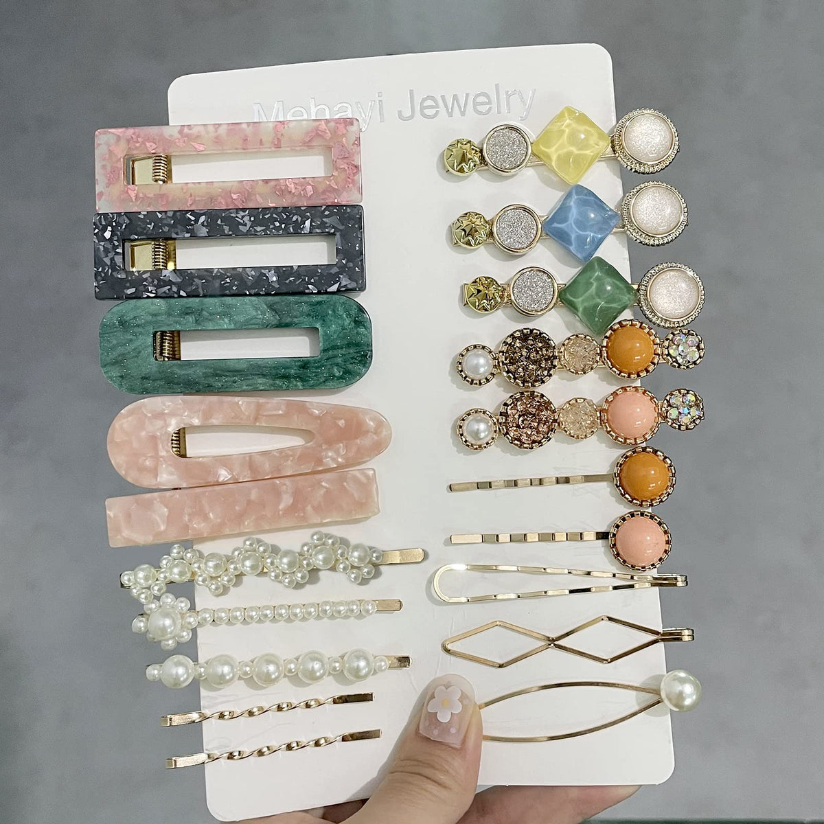 Mehayi 20 PCS Macaron Pearl Acrylic Resin Fashion Hair Clips Set, Cute Hair Barrettes Bobby Pins, Boho Fancy Hairpin Accessories Headwear Styling Tools, Gifts for Women Girls Decorative Wedding