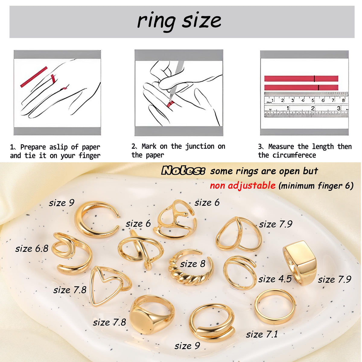 FAXHION 12PCS Gold Stackable Rings Set for Women, 18K Gold Plated Open Stacking Knuckle Ring, Adjustable Chunky Signet Rings for Gift
