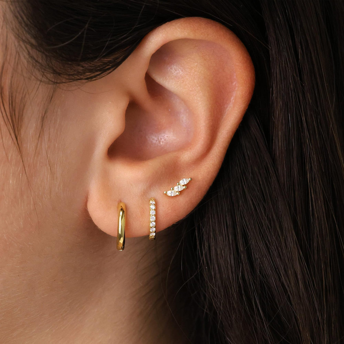 3 Pairs Gold Hoop Earrings Set: Dainty Stud Earrings Trendy Small 14K Gold Plated Hypoallergenic Dangle Cartilage Huggie Hoop Earrings for Women Gold Jewelry for Women Gifts