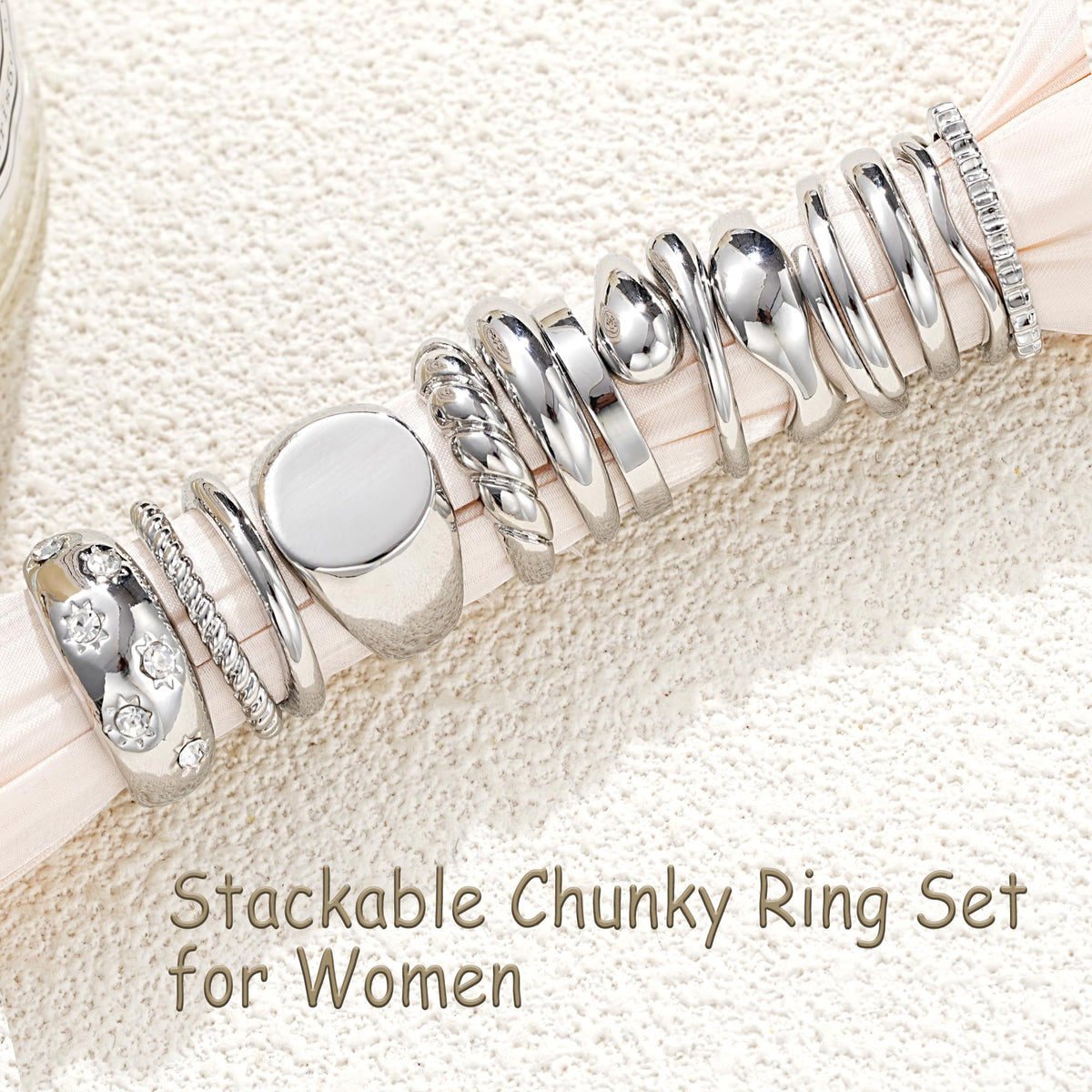 FAXHION 12PCS Gold Stackable Rings Set for Women, 18K Gold Plated Open Stacking Knuckle Ring, Adjustable Chunky Signet Rings for Gift