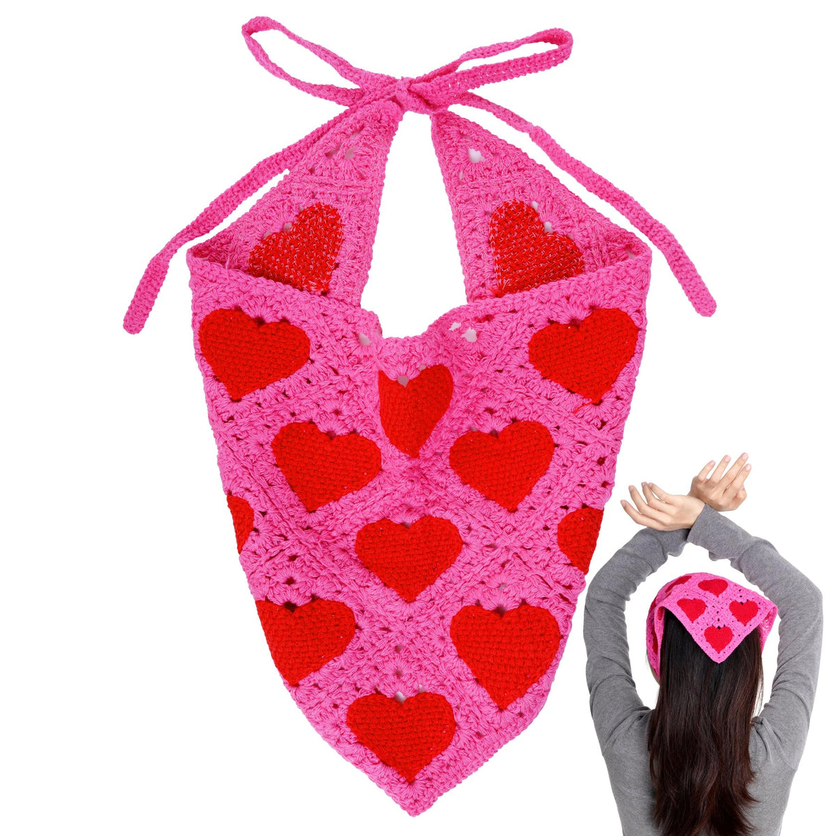 hoyuwak Pink Crochet Head Scarf Bandanas Headbands Hair Scarf for Women Girls Knitted Strawberry Head Coverings Hair Accessories for Hair Styling Decor