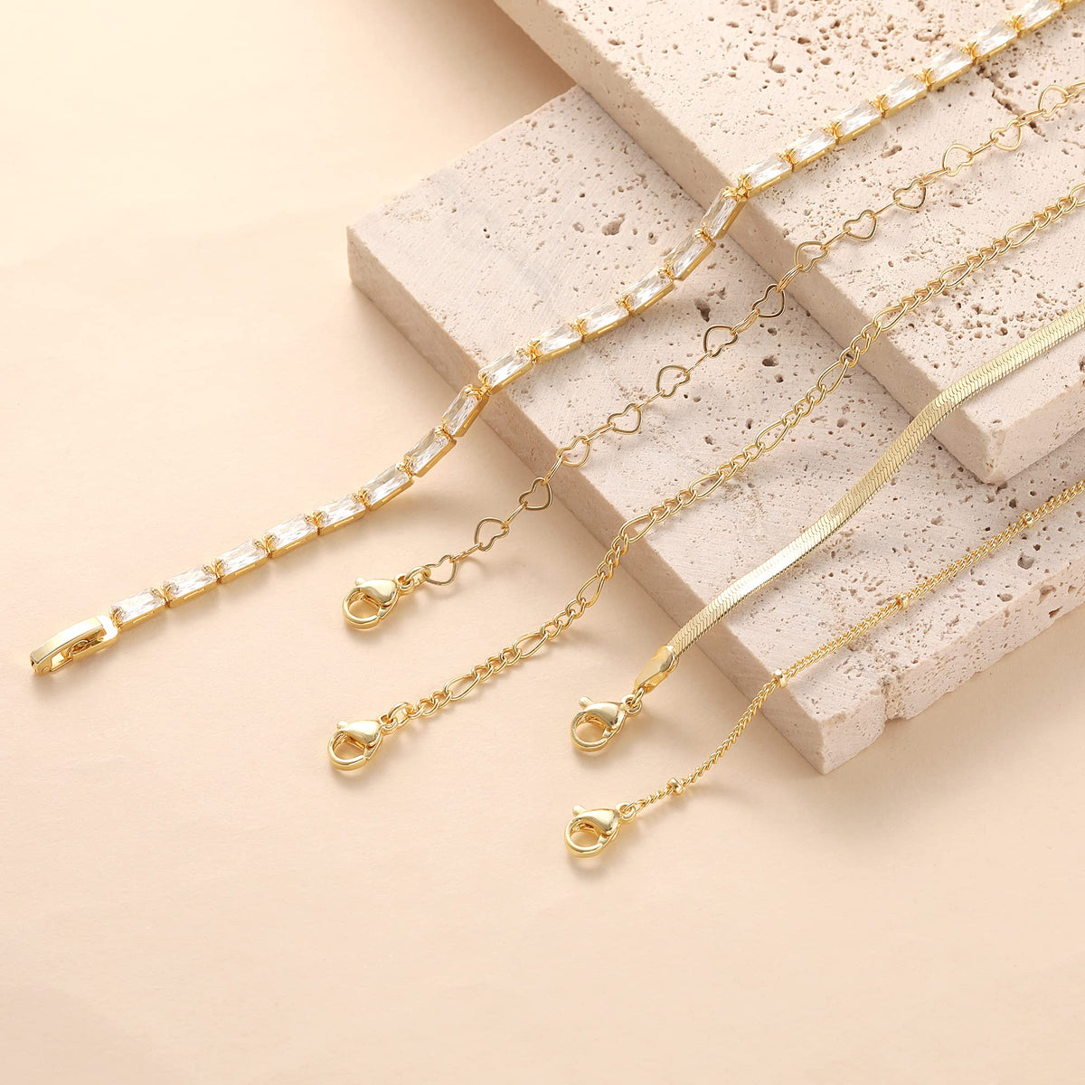 MBW Gold Bracelets for Women Trendy, Dainty 14K Gold Plated Bracelet Stack Beaded Chain Bracelet Set Thin Small Cute Paperclip Bracelets Fashion Waterproof Jewelry Gift Gold Accessories for Women