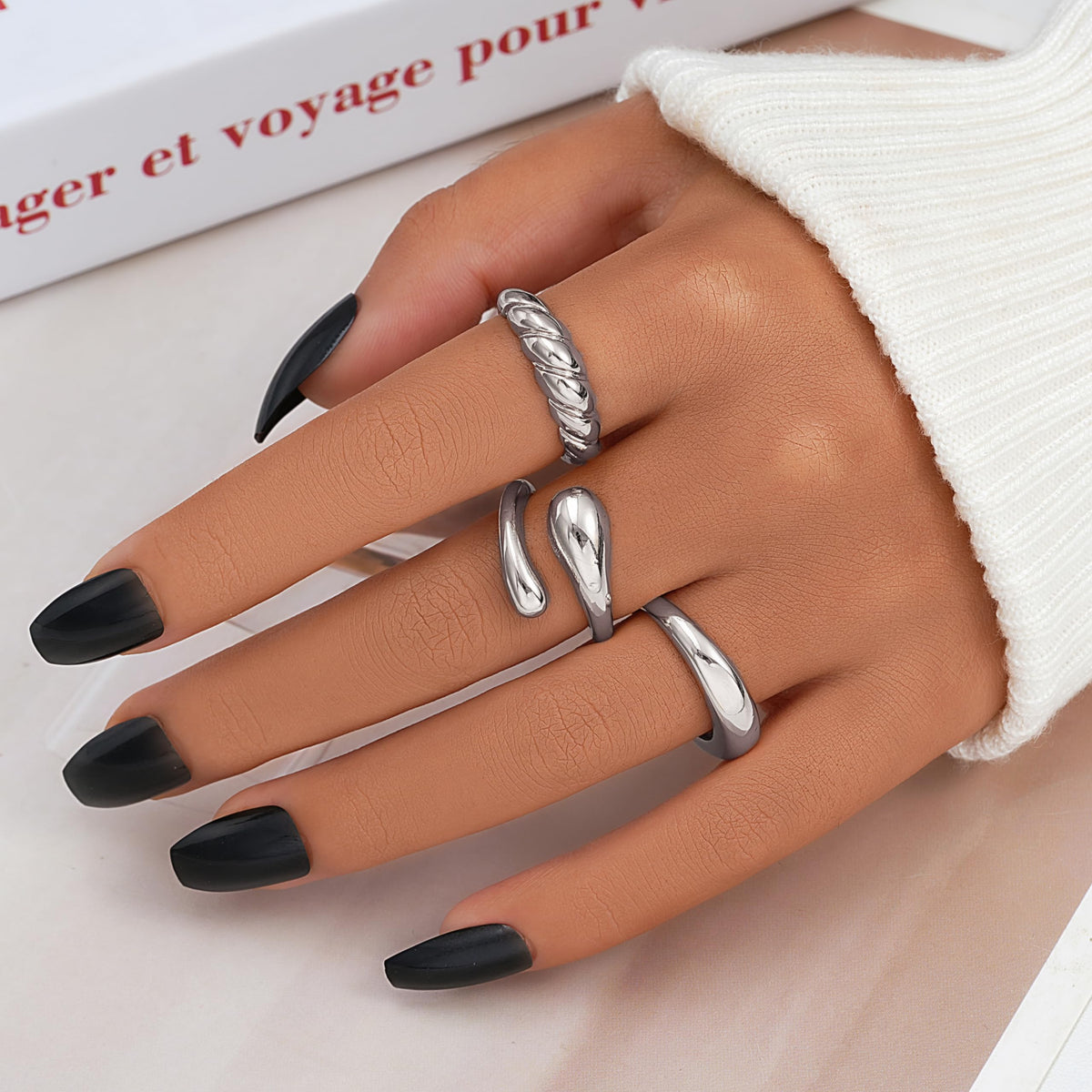 FAXHION 12PCS Gold Stackable Rings Set for Women, 18K Gold Plated Open Stacking Knuckle Ring, Adjustable Chunky Signet Rings for Gift