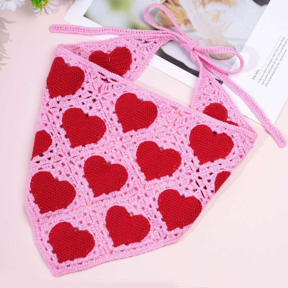 hoyuwak Pink Crochet Head Scarf Bandanas Headbands Hair Scarf for Women Girls Knitted Strawberry Head Coverings Hair Accessories for Hair Styling Decor
