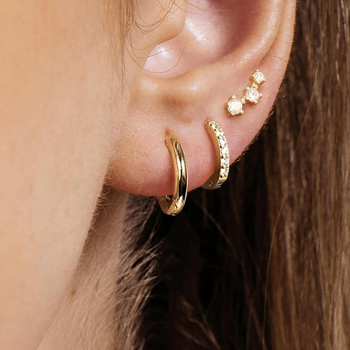 3 Pairs Gold Hoop Earrings Set: Dainty Stud Earrings Trendy Small 14K Gold Plated Hypoallergenic Dangle Cartilage Huggie Hoop Earrings for Women Gold Jewelry for Women Gifts