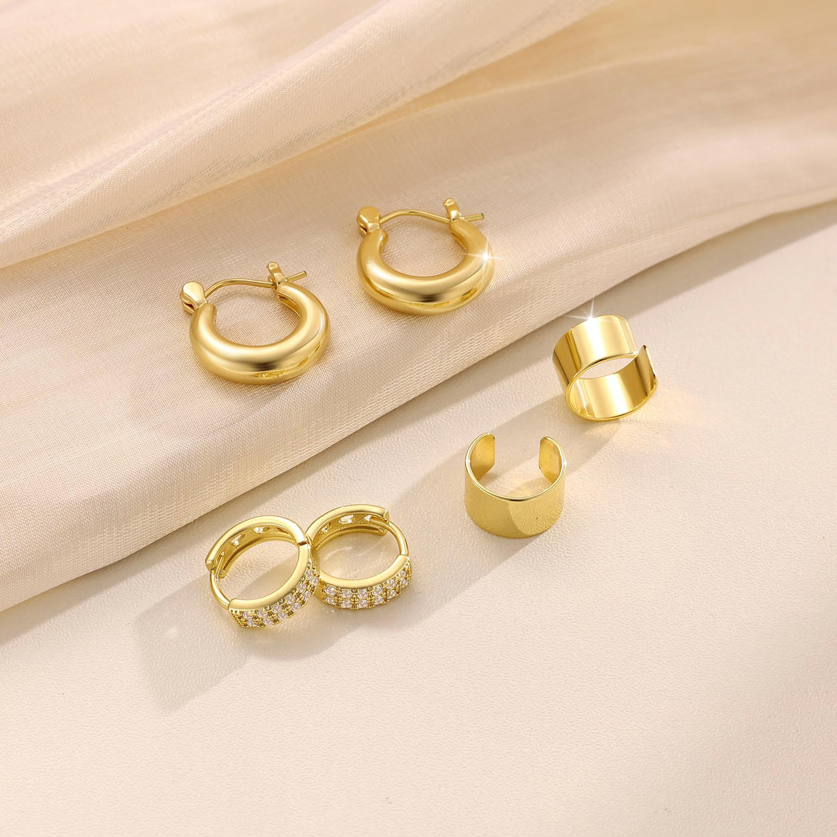 3 Pairs Gold Hoop Earrings Set: Dainty Stud Earrings Trendy Small 14K Gold Plated Hypoallergenic Dangle Cartilage Huggie Hoop Earrings for Women Gold Jewelry for Women Gifts