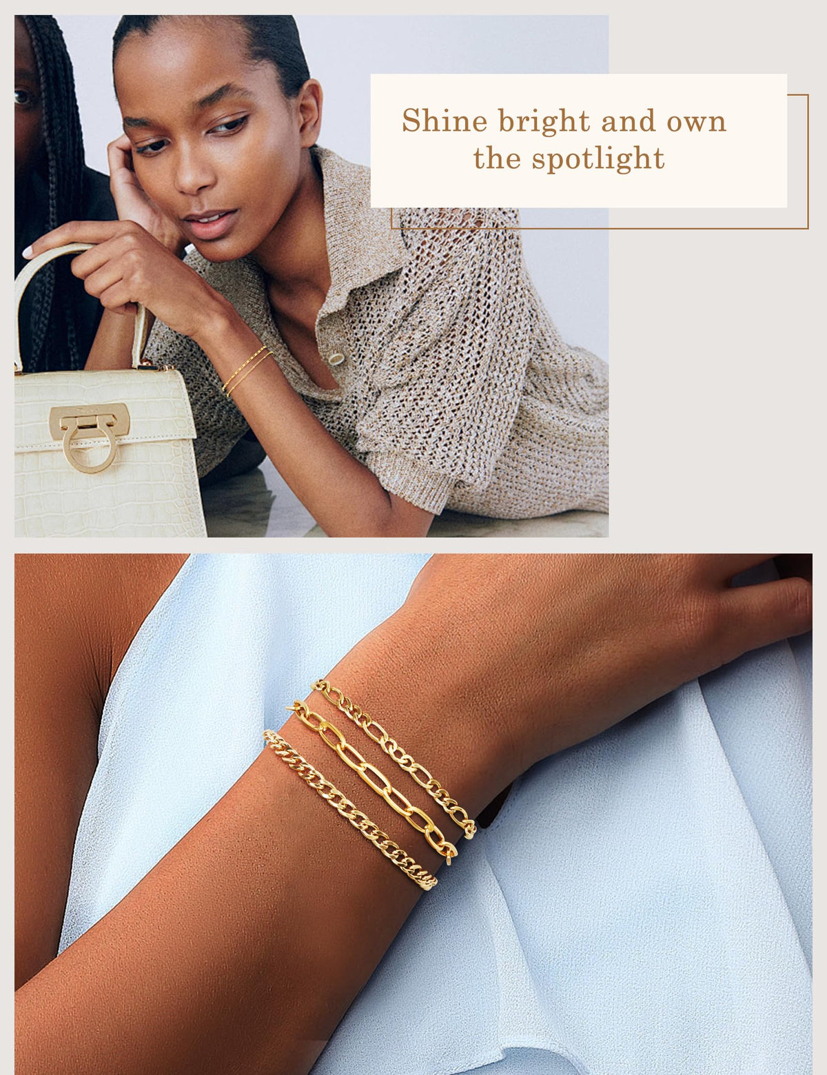 Gold Bracelets for Women - 14K Dainty Bracelets Set for Women, Gold Jewelry Sets for Women Trendy, Stackable Cuban Link Paperclip Chain Bracelet Pack Fashion Accessories Gifts for Women Mom