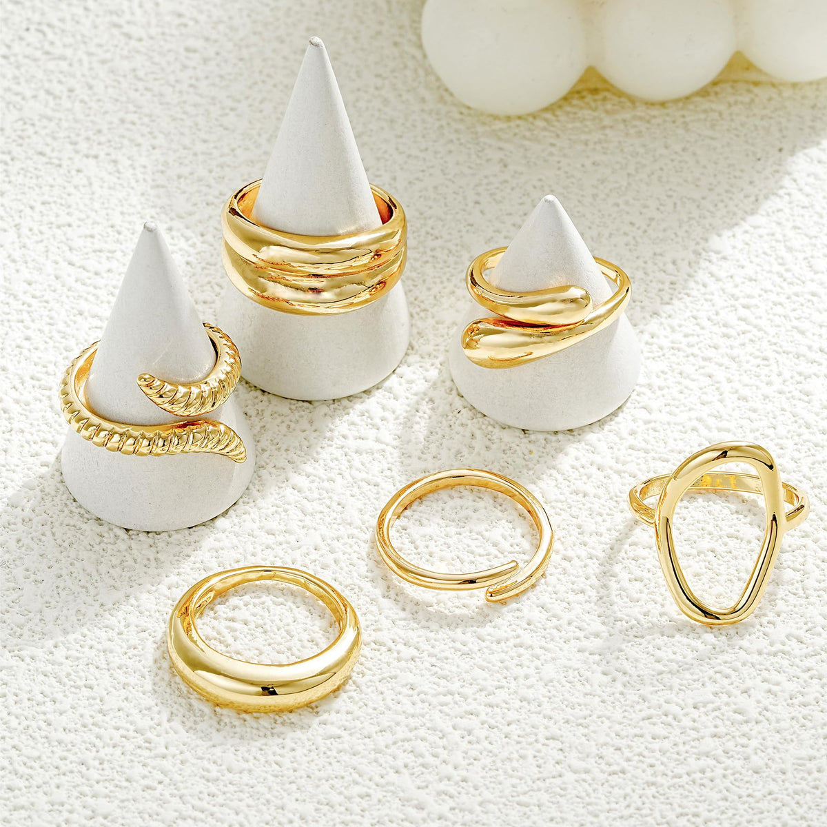 FAXHION 12PCS Gold Stackable Rings Set for Women, 18K Gold Plated Open Stacking Knuckle Ring, Adjustable Chunky Signet Rings for Gift