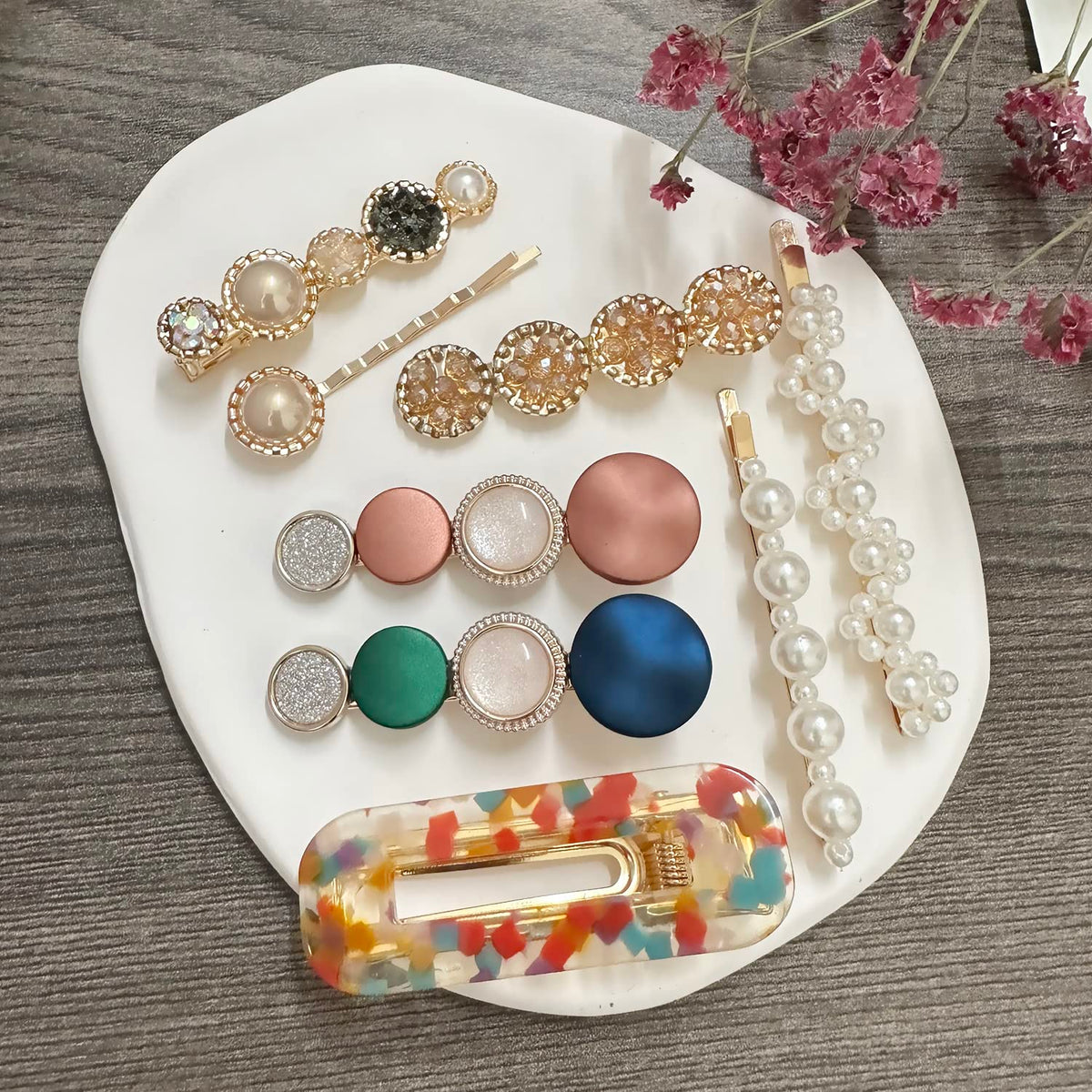 Mehayi 20 PCS Macaron Pearl Acrylic Resin Fashion Hair Clips Set, Cute Hair Barrettes Bobby Pins, Boho Fancy Hairpin Accessories Headwear Styling Tools, Gifts for Women Girls Decorative Wedding