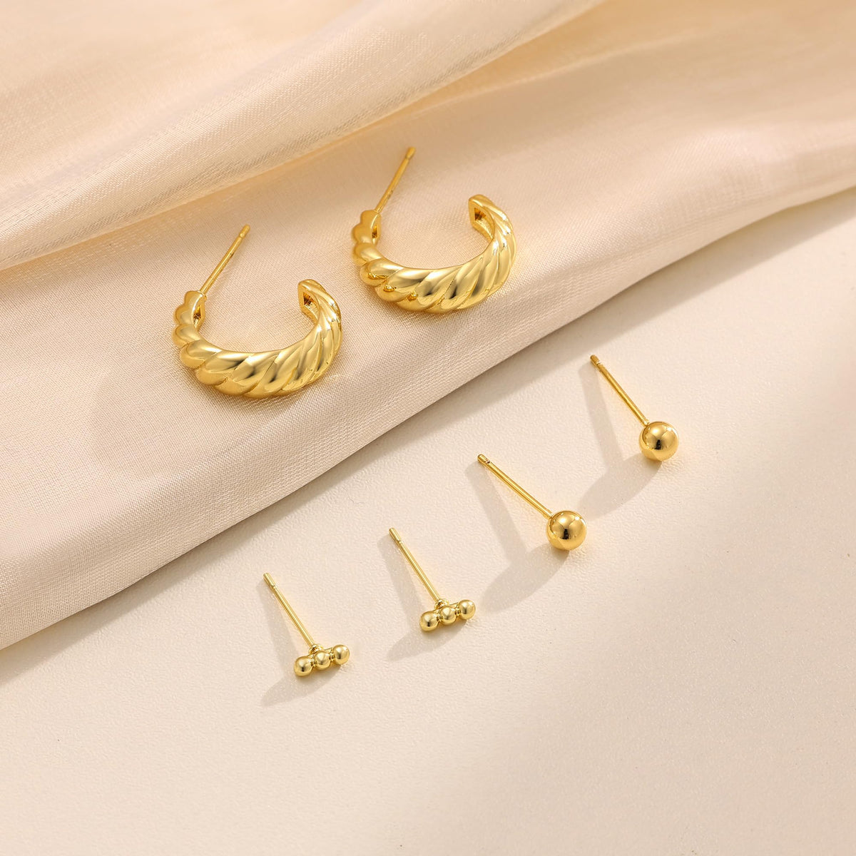 3 Pairs Gold Hoop Earrings Set: Dainty Stud Earrings Trendy Small 14K Gold Plated Hypoallergenic Dangle Cartilage Huggie Hoop Earrings for Women Gold Jewelry for Women Gifts
