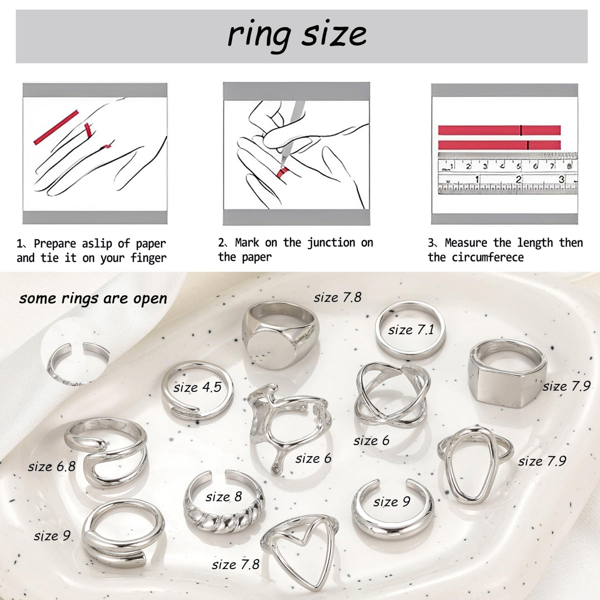 FAXHION 12PCS Gold Stackable Rings Set for Women, 18K Gold Plated Open Stacking Knuckle Ring, Adjustable Chunky Signet Rings for Gift