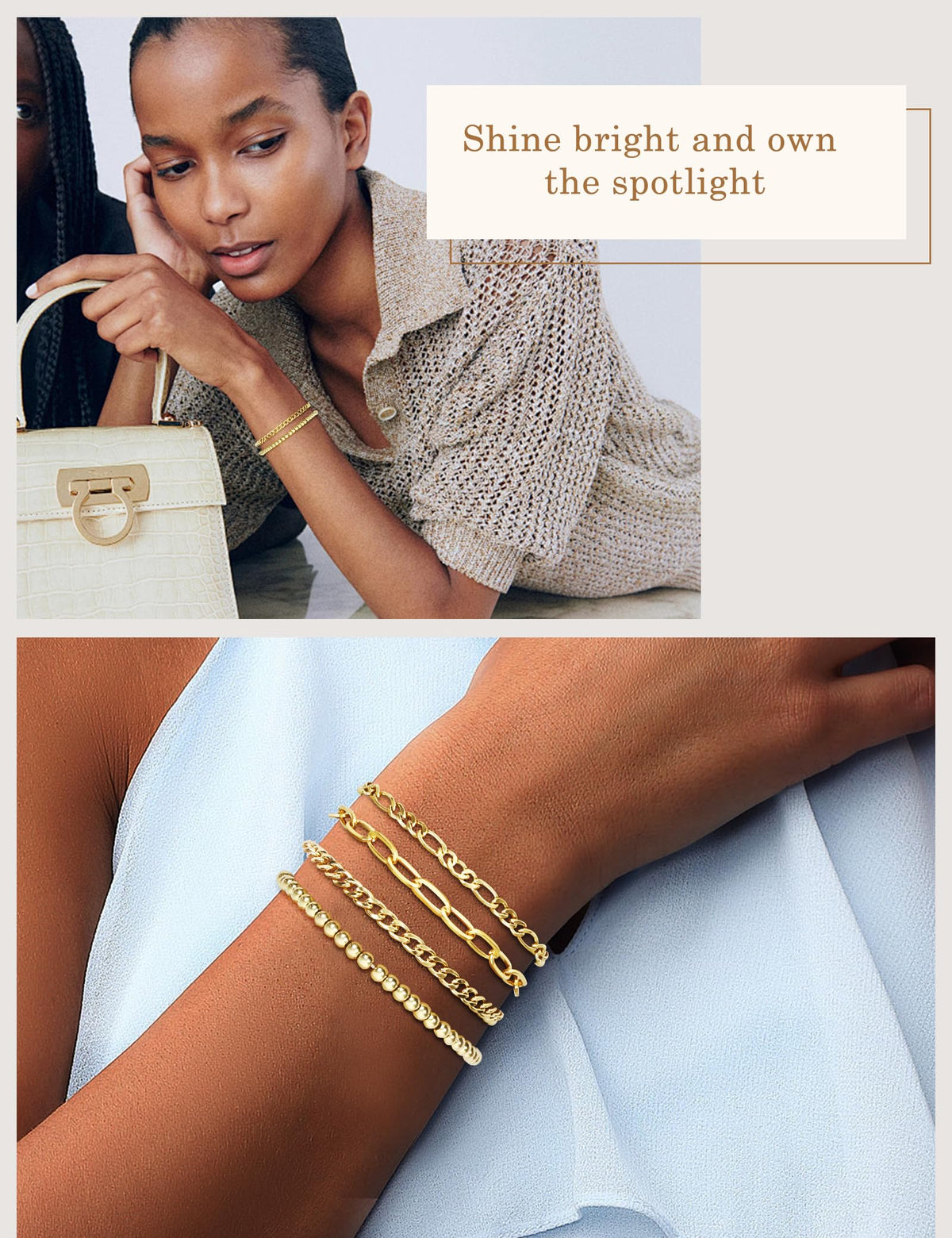 Gold Bracelets for Women - 14K Dainty Bracelets Set for Women, Gold Jewelry Sets for Women Trendy, Stackable Cuban Link Paperclip Chain Bracelet Pack Fashion Accessories Gifts for Women Mom