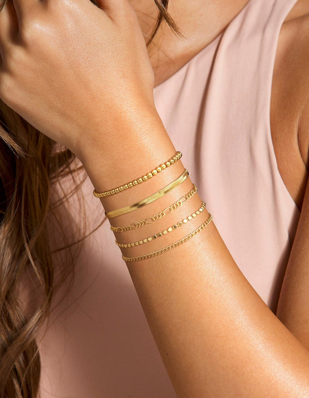 DEARMAY Gold Bracelets for Women Waterproof, 14K Real Gold Jewelry Sets for Women Trendy Thin Dainty Stackable Cuban Link Paperclip Chain Bracelet Pack Fashion Accessories Gifts for Womens