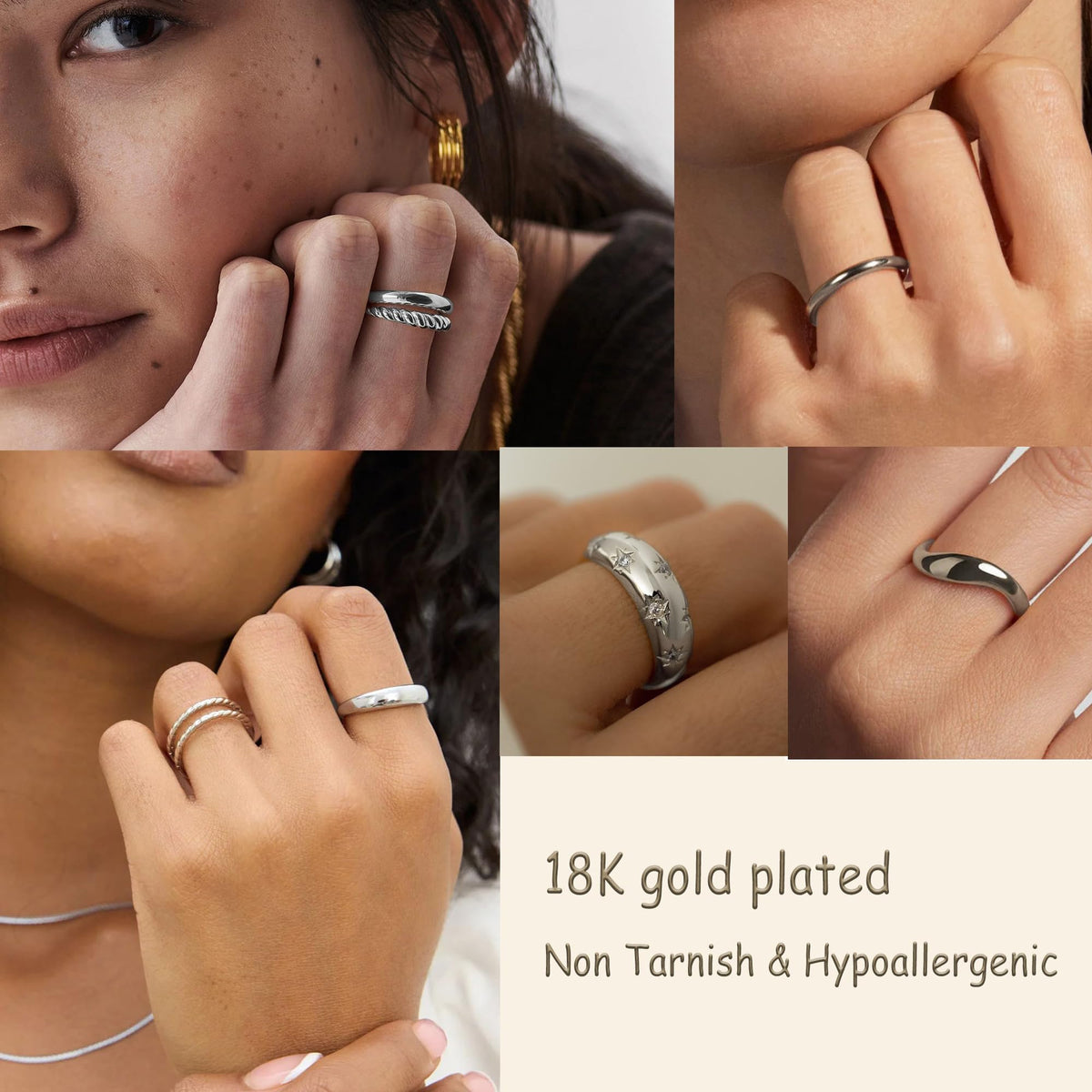 FAXHION 12PCS Gold Stackable Rings Set for Women, 18K Gold Plated Open Stacking Knuckle Ring, Adjustable Chunky Signet Rings for Gift