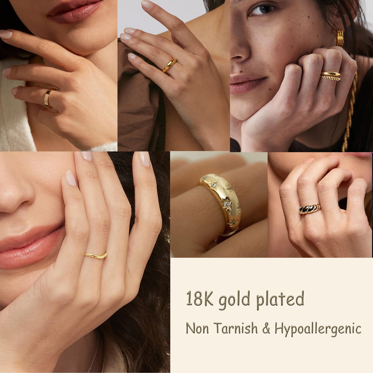 FAXHION 12PCS Gold Stackable Rings Set for Women, 18K Gold Plated Open Stacking Knuckle Ring, Adjustable Chunky Signet Rings for Gift