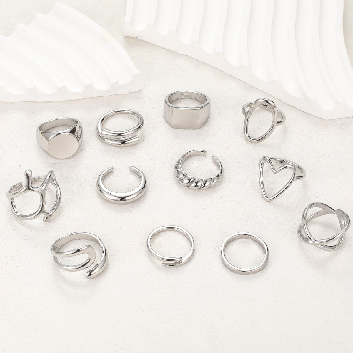 FAXHION 12PCS Gold Stackable Rings Set for Women, 18K Gold Plated Open Stacking Knuckle Ring, Adjustable Chunky Signet Rings for Gift