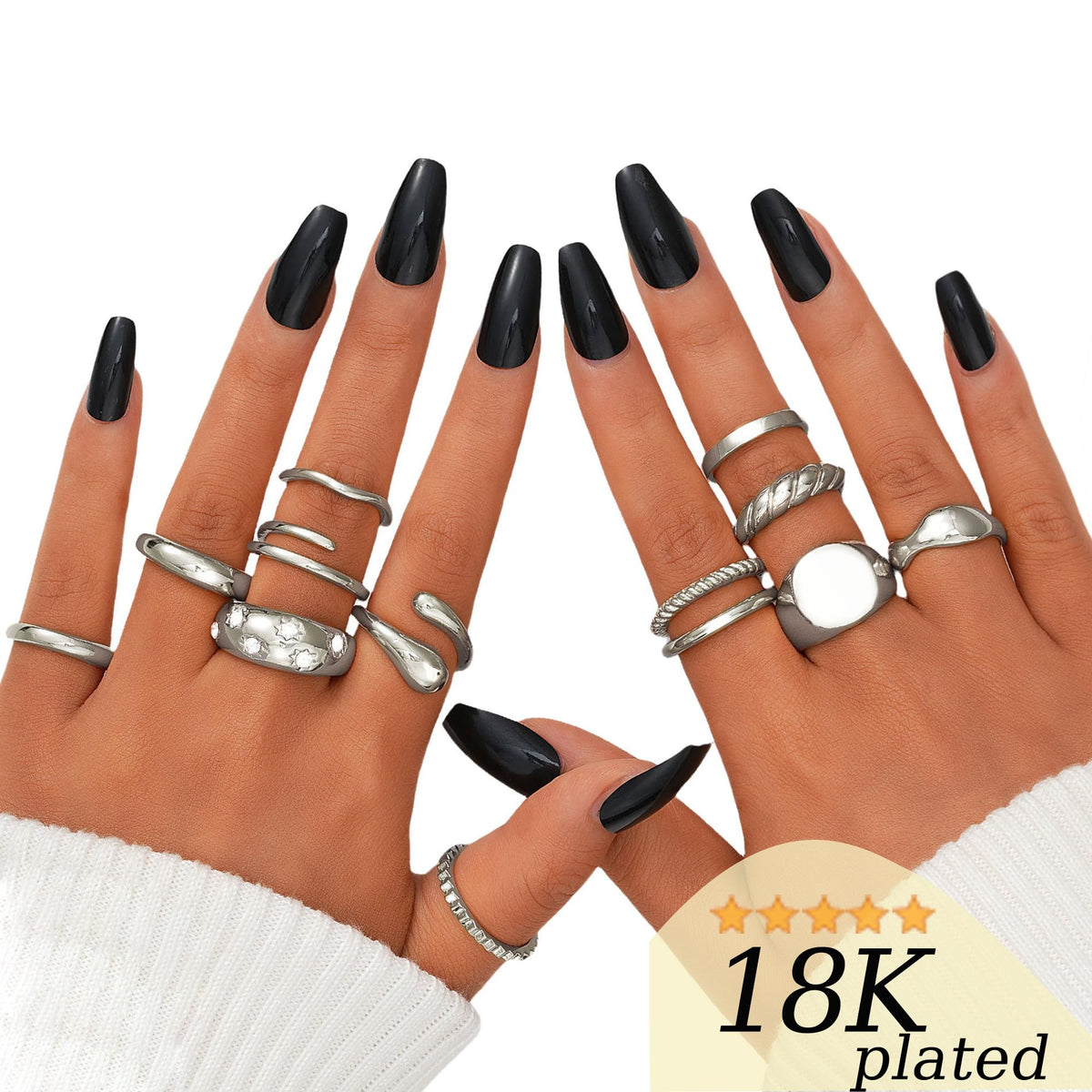 FAXHION 12PCS Gold Stackable Rings Set for Women, 18K Gold Plated Open Stacking Knuckle Ring, Adjustable Chunky Signet Rings for Gift