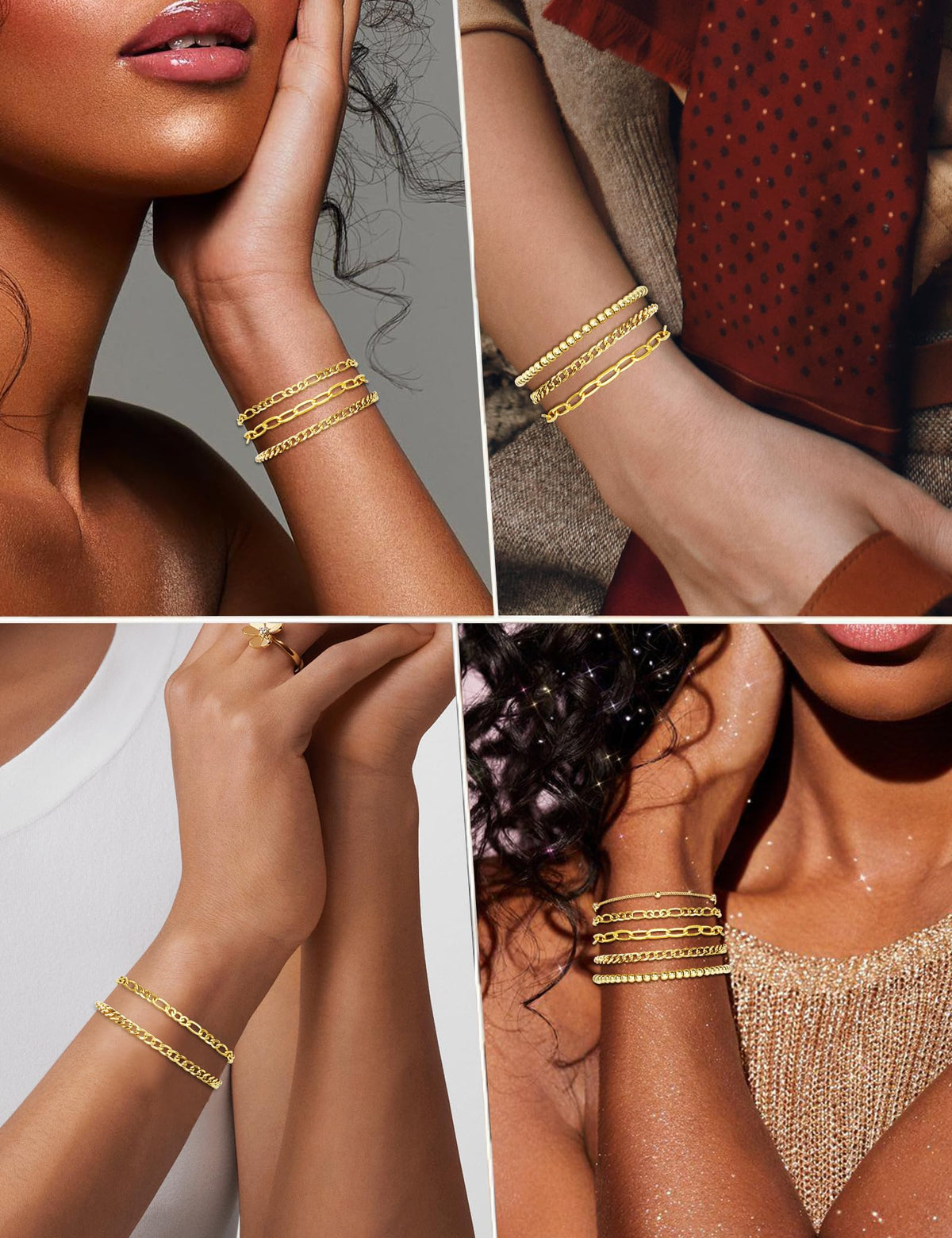 Gold Bracelets for Women - 14K Dainty Bracelets Set for Women, Gold Jewelry Sets for Women Trendy, Stackable Cuban Link Paperclip Chain Bracelet Pack Fashion Accessories Gifts for Women Mom